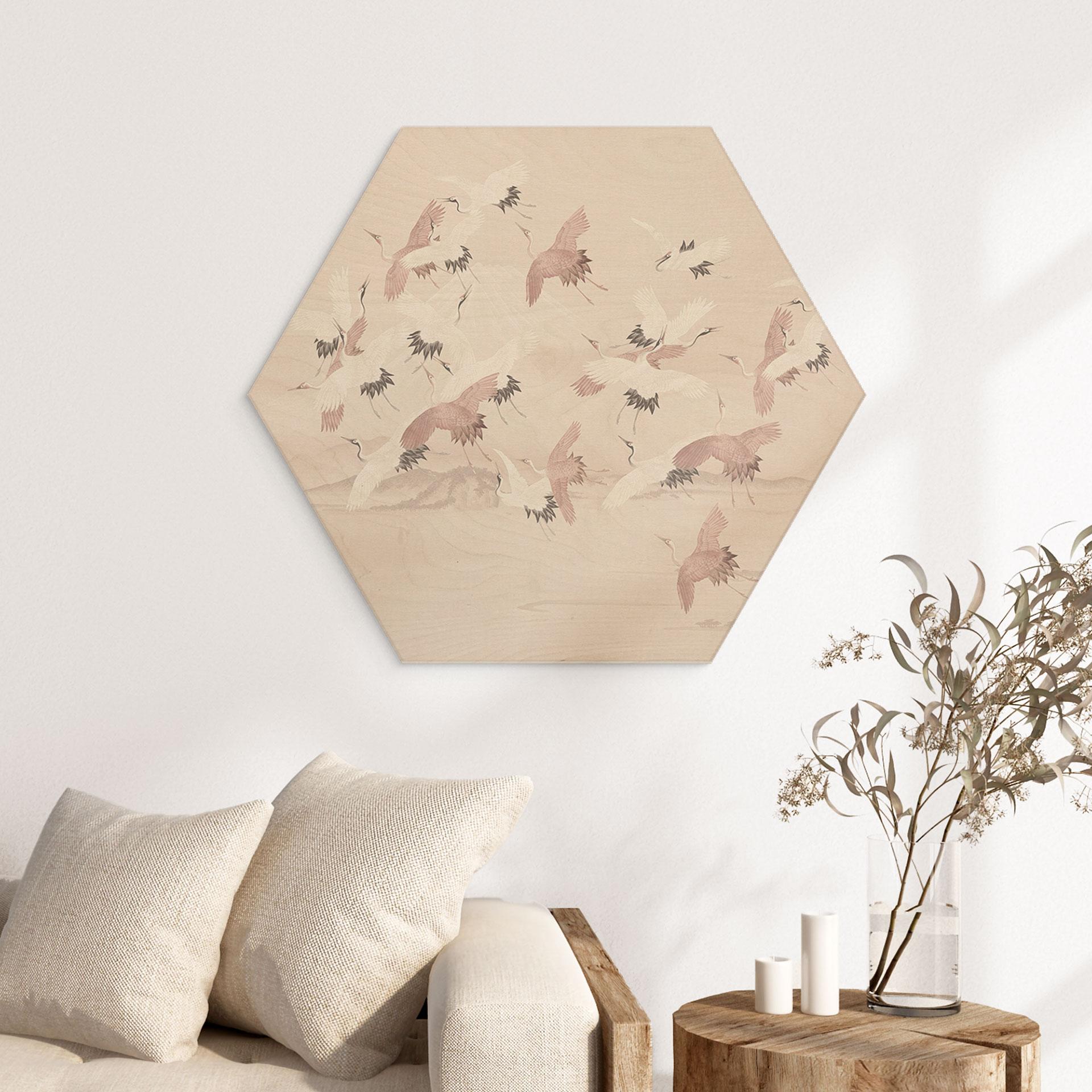 Sekskantede billeder af træ kraner over søen - Bloomery Decor