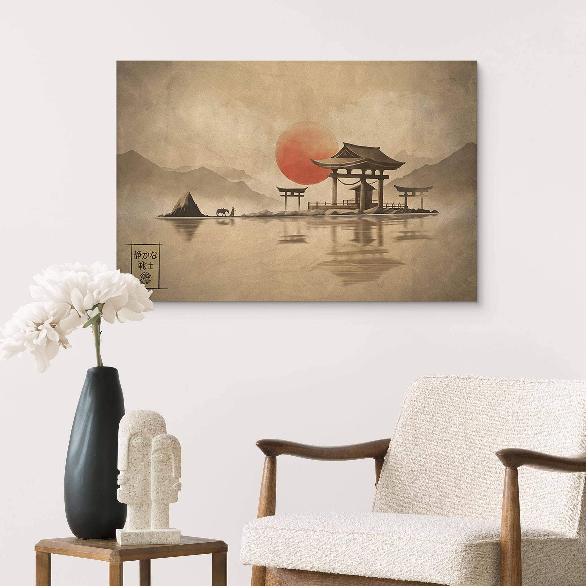 Billede af træ Japansk tempel ved solopgang - Roze