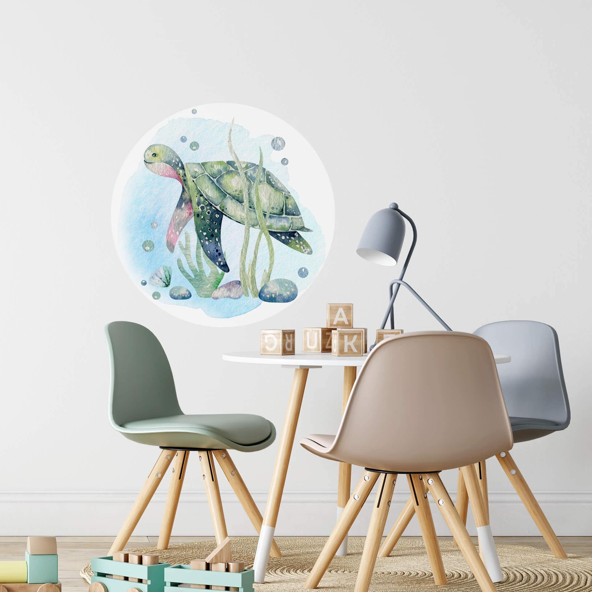 Sticker mural Kvilis - Tortue au fond de la mer - Rond