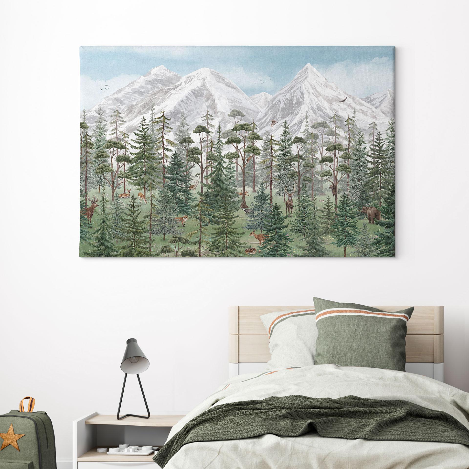 Canvasbillede skovens dyr i en grøn alpeskov - Kikki Belle