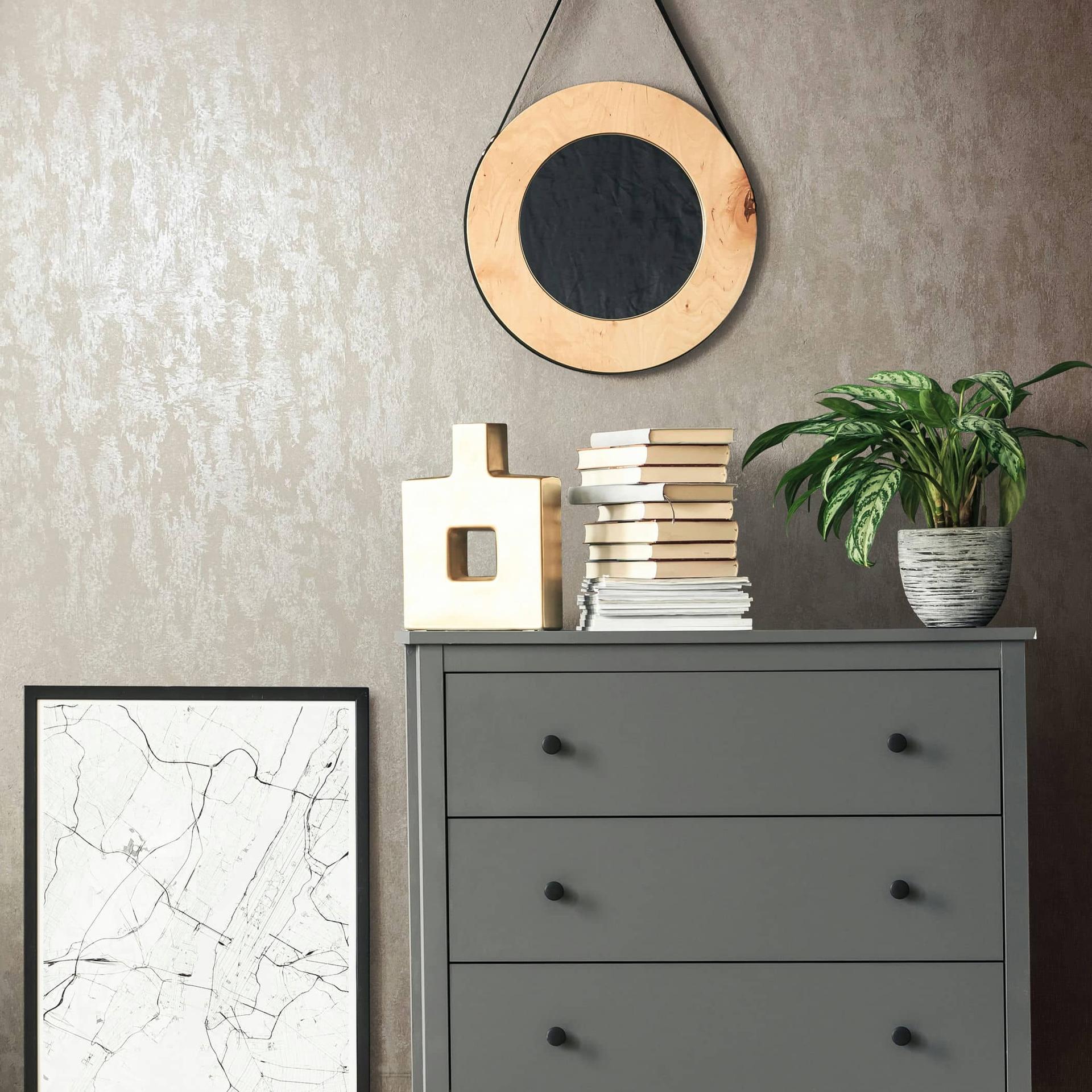 Non-woven tapet med skinnende glans beige ensfarvet