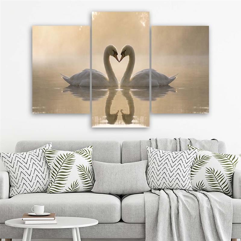 3-delige canvasprint, Swan Birds Lake