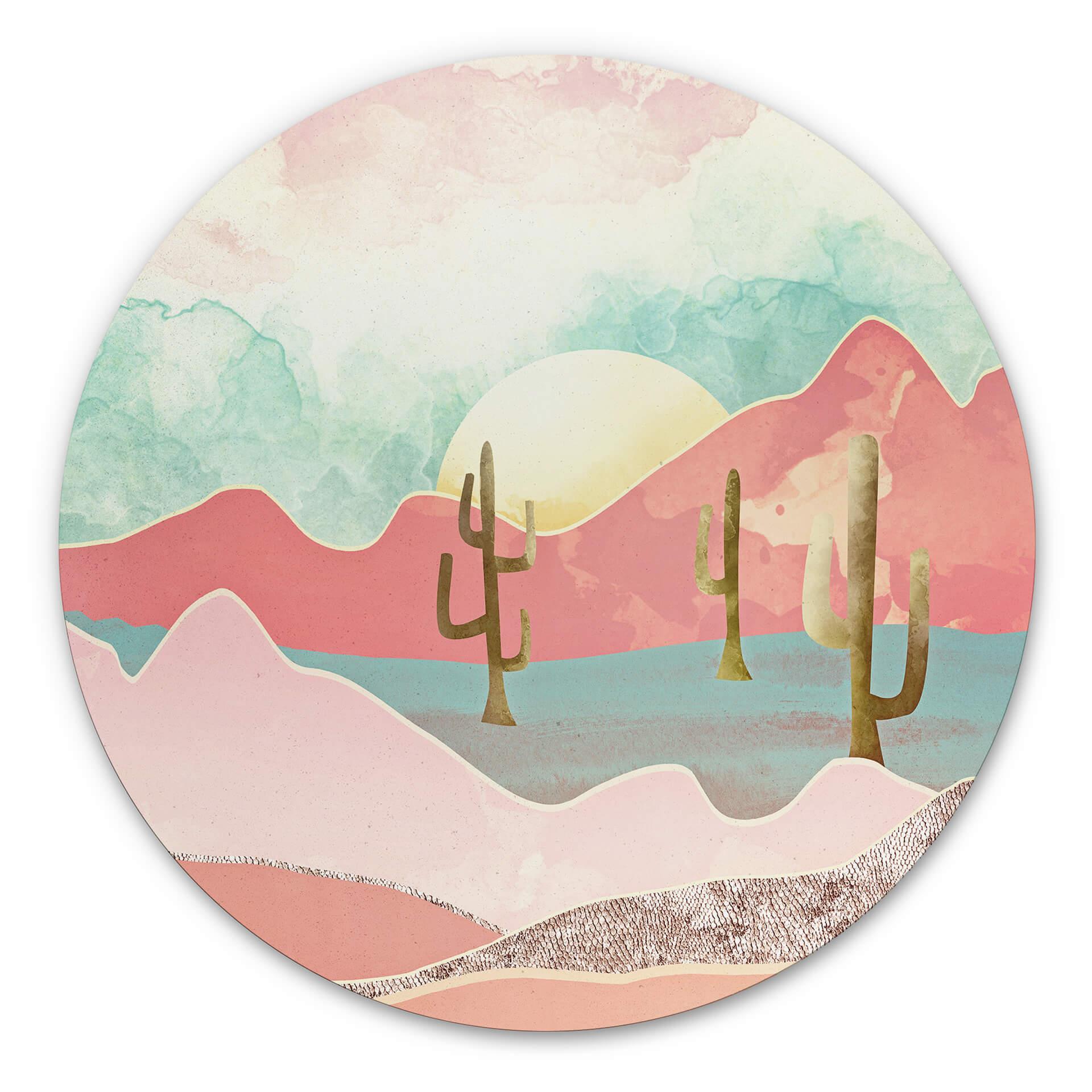 Tableau sur alu-Dibond rond SpaceFrog Designs - Montagnes du désert