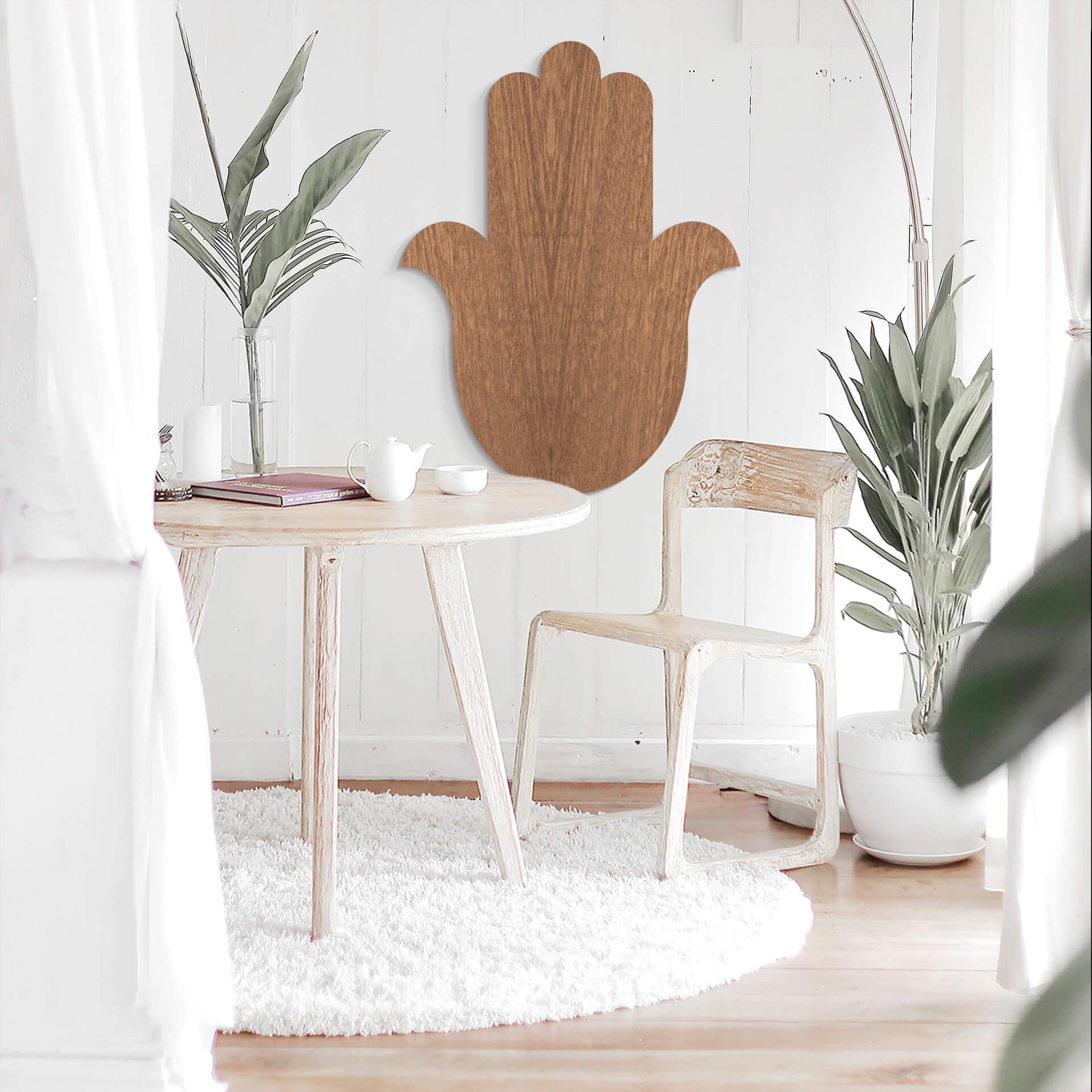 Decoración en madera caoba - Silueta Mano Yoga Hamsa