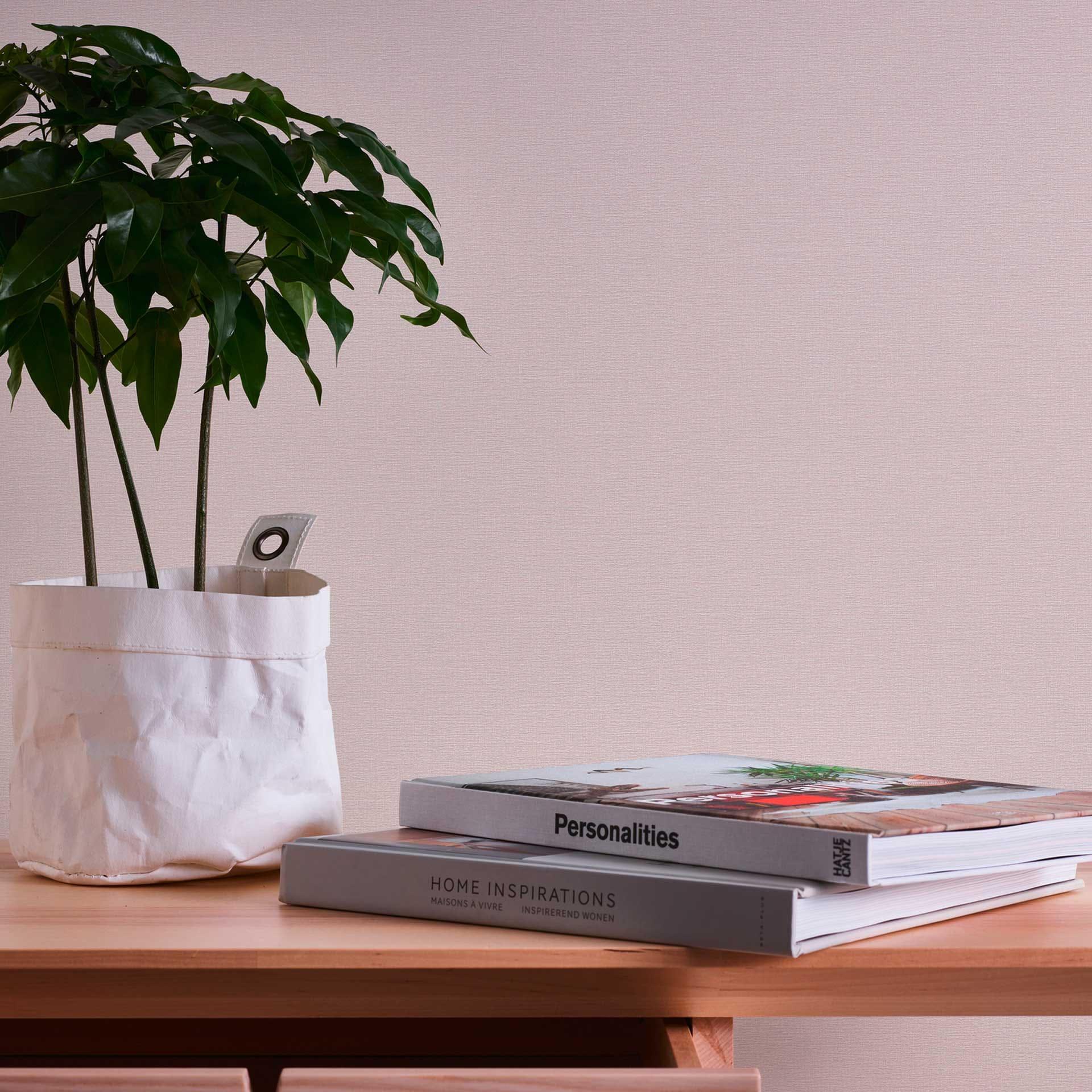 Almindeligt rosa non-woven tapet i hør-look - non-woven tapet med tekstur