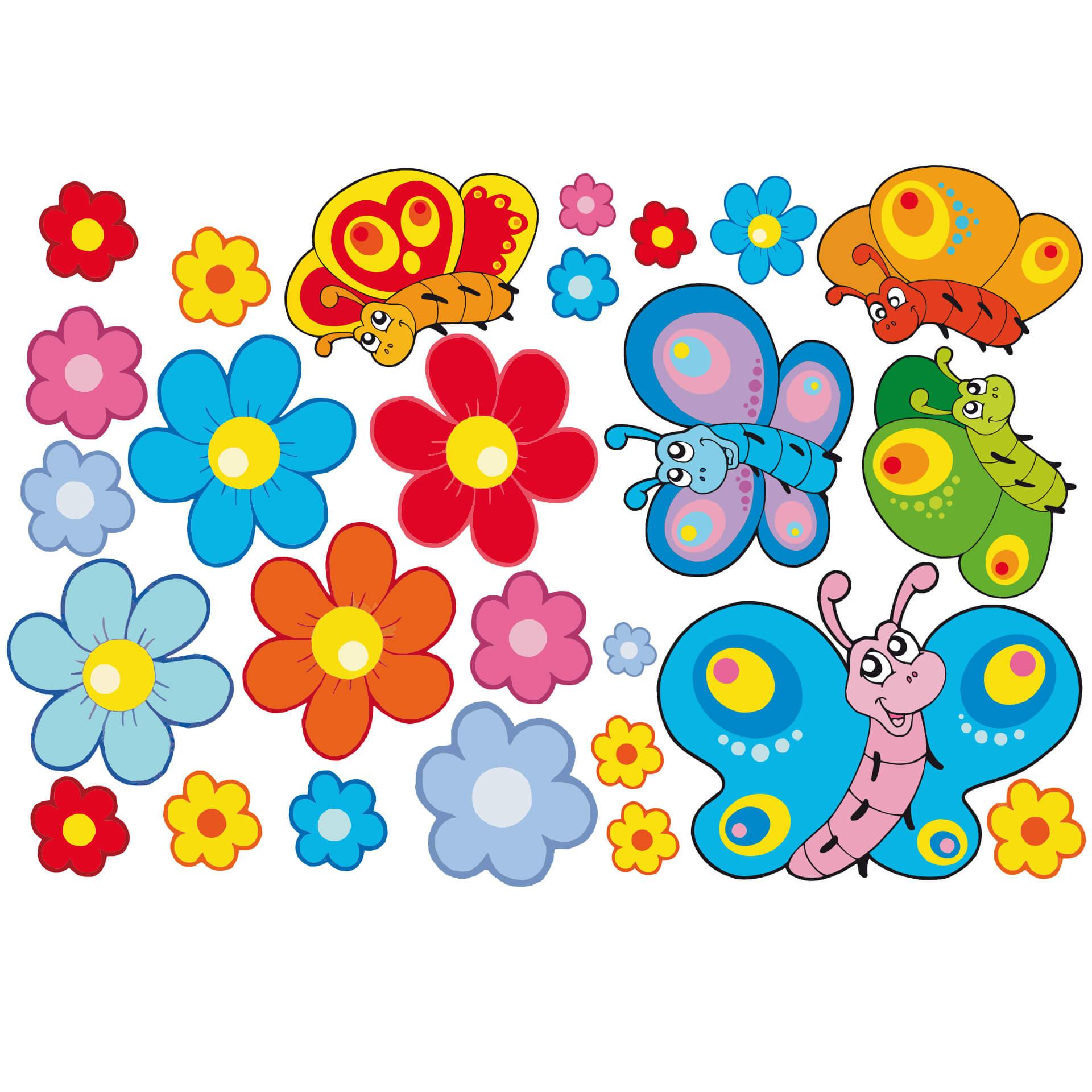 Adesivo murale - Composizione con farfalle e fiori