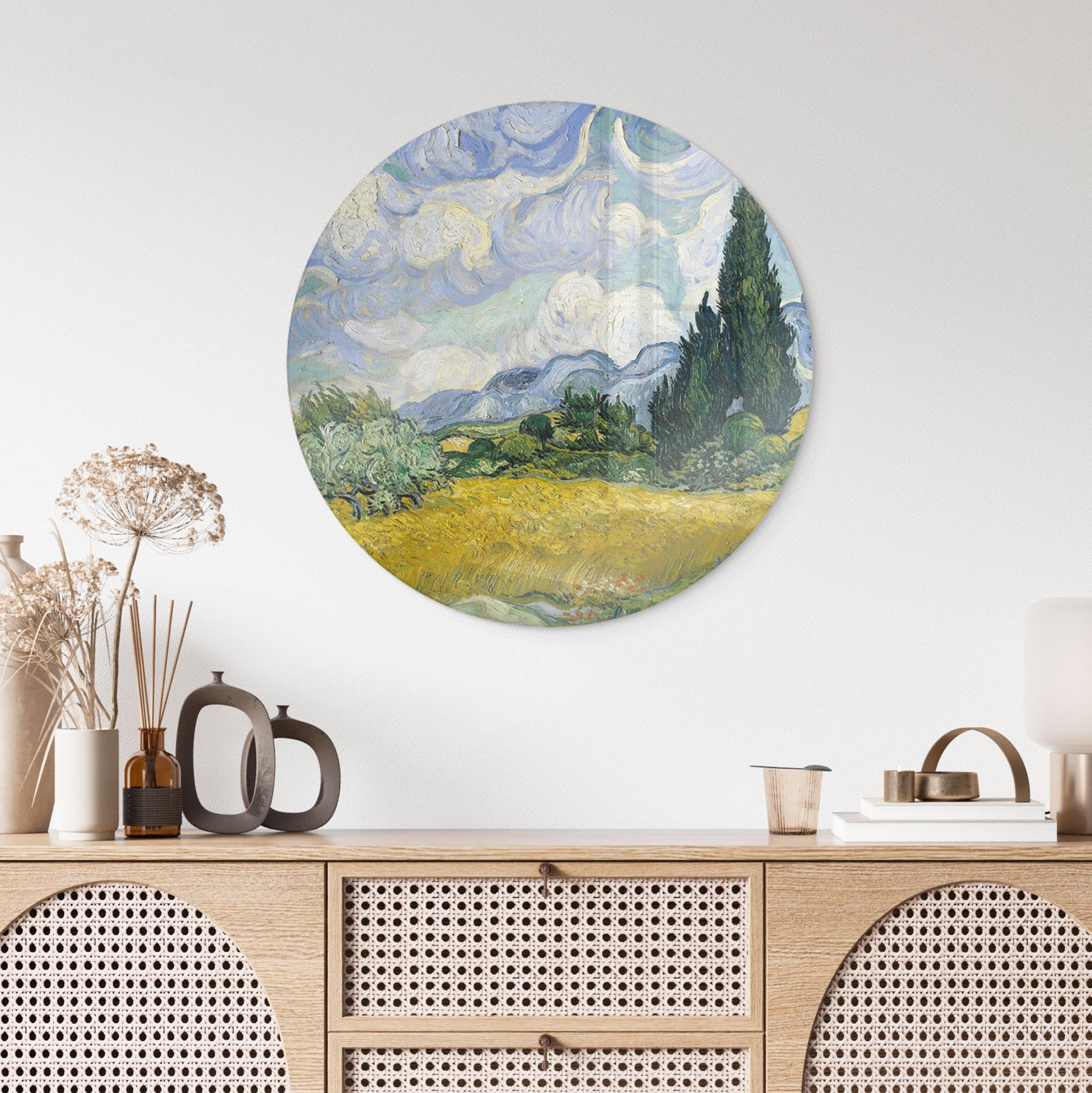 Glasbillede - Van Gogh - Hvedemark med cypresser