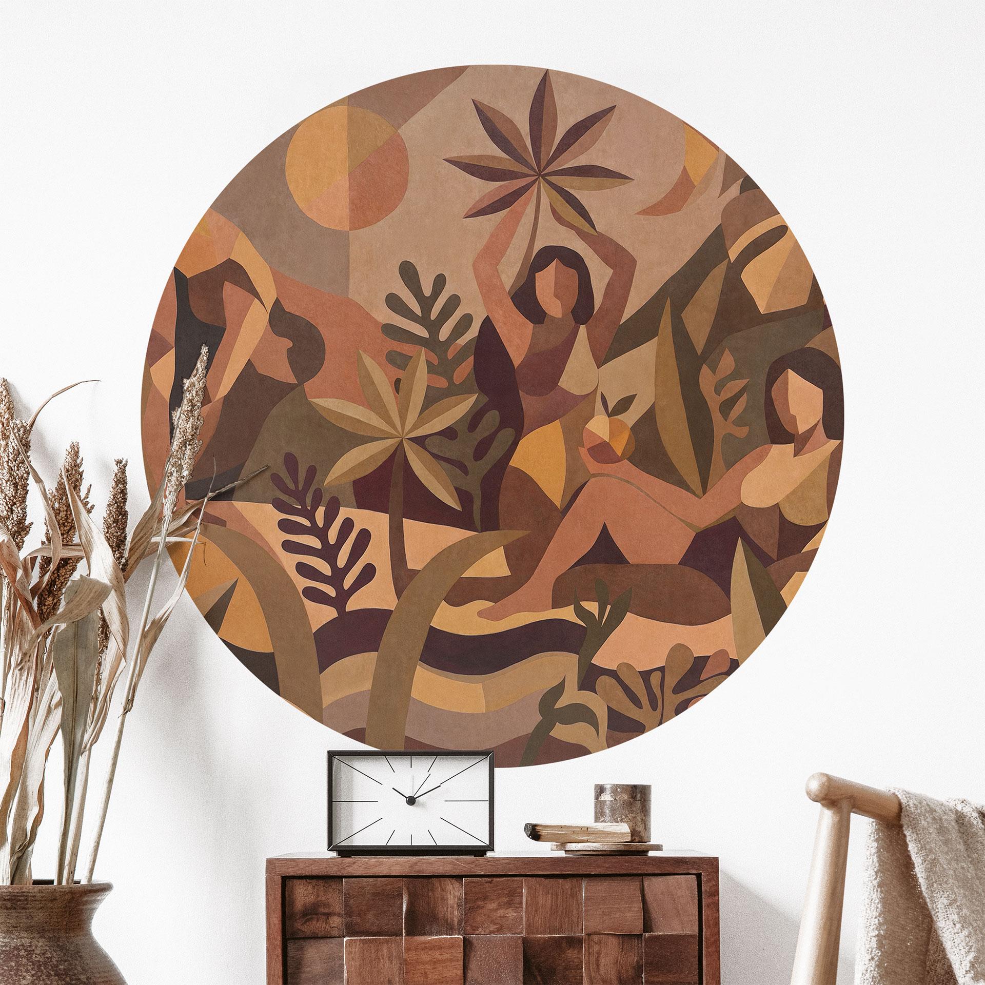 Sticker mural Amber Flora - Femmes dans la forêt tropicale - Sir Edward x Grigory Gladarev - Rond