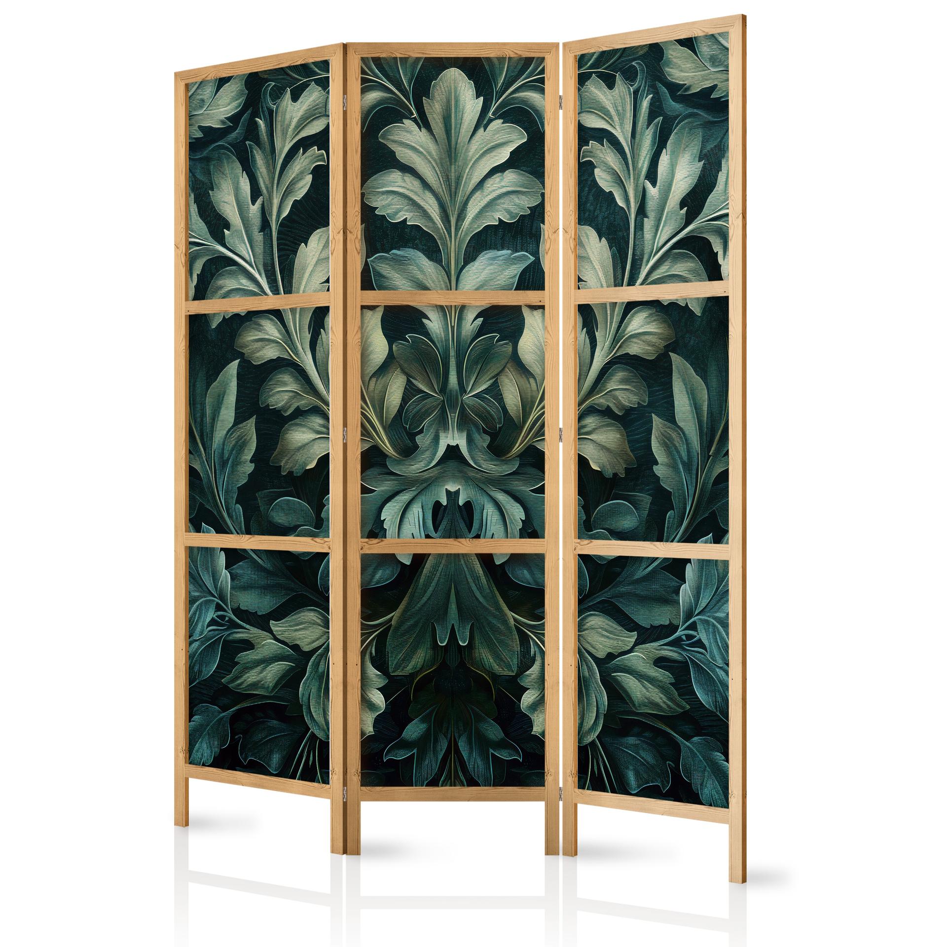 Japanischer Paravent, Raumteiler freistehend, Trennwand - Dark Green Victorian Leaves: Botanical Car