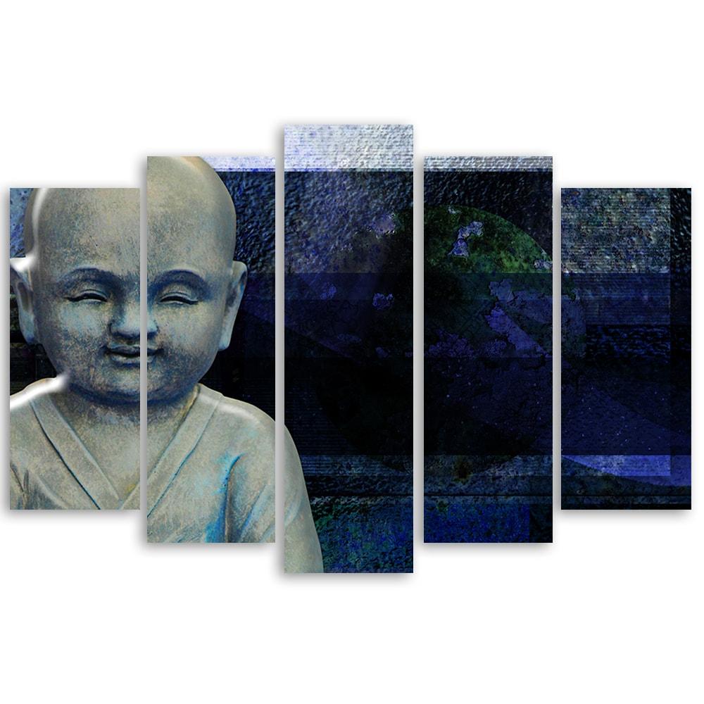 5-delige canvas print, Boeddha Feng Shui Meditatie Blauw