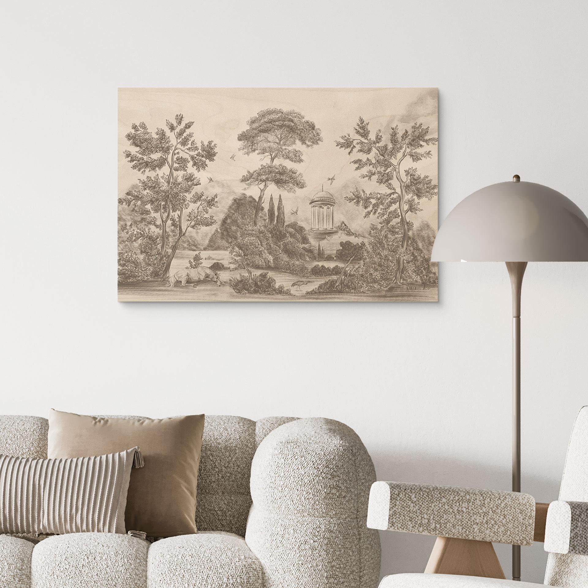 Holzbild Landschaft mit Gartenlandschaft in Beige - Ms Tiff