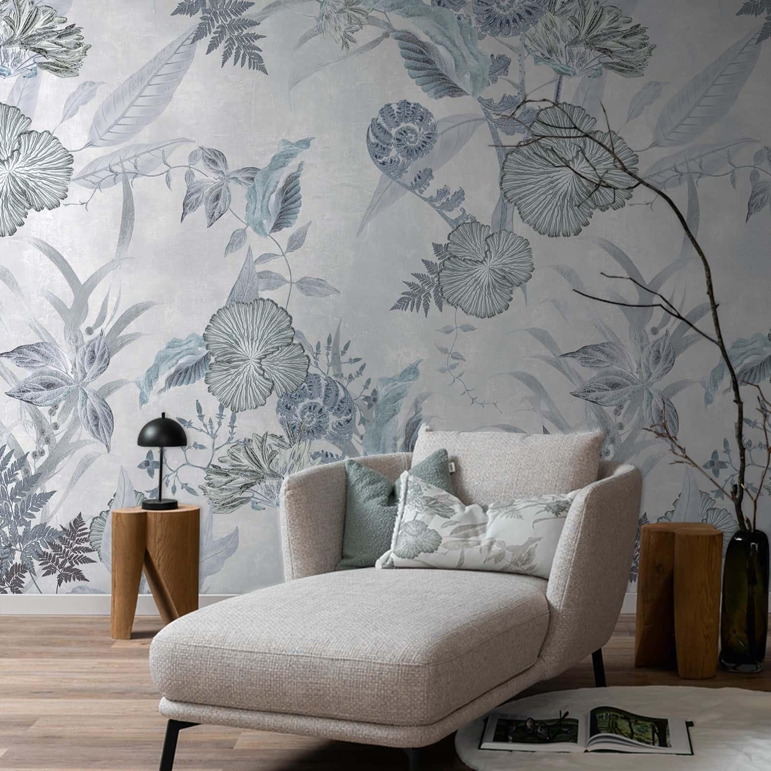 Fototapet blomster, blade blomstret natur, moderne i gråt