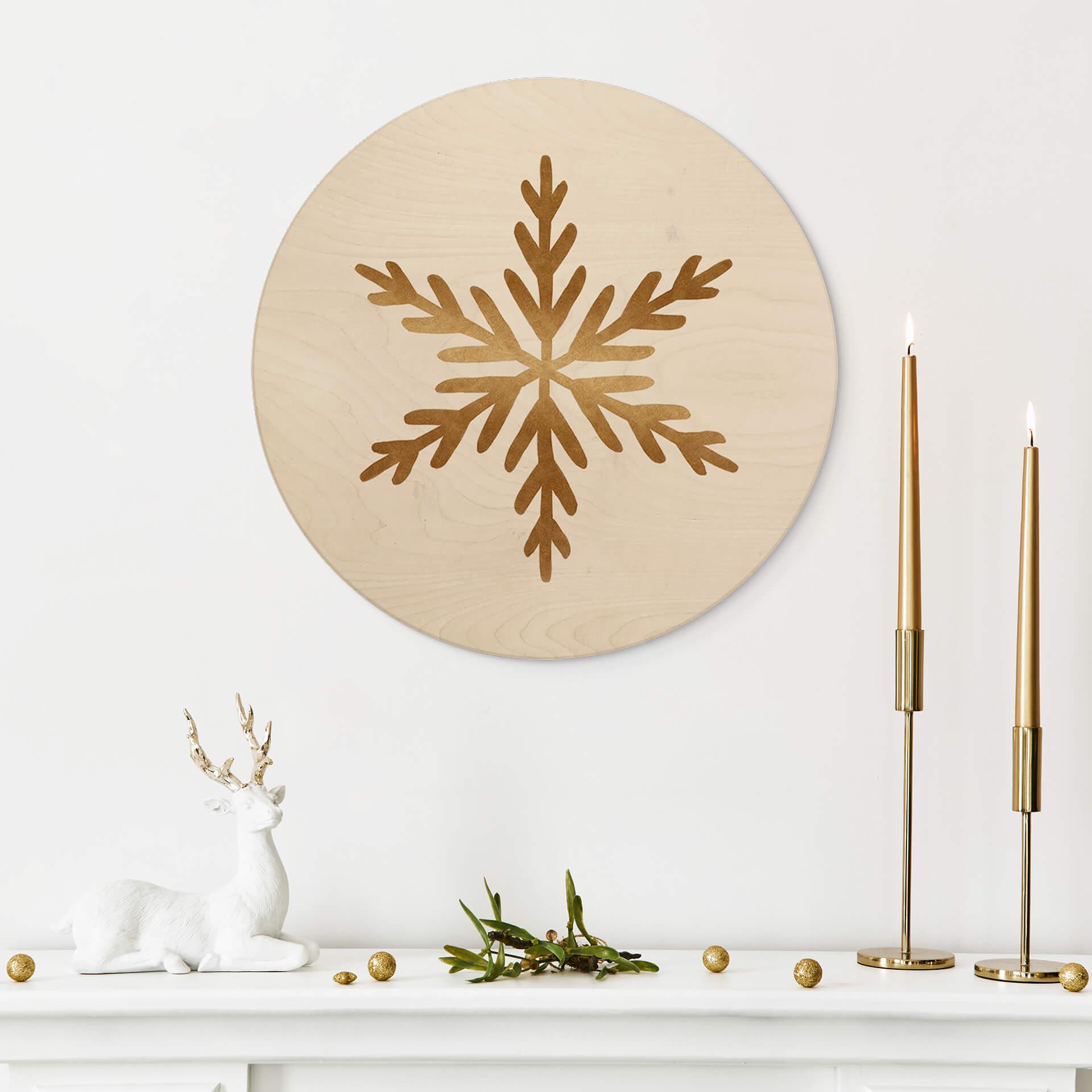 Wandcirkel Hout Orara Studio - Gouden Sneeuwvlokken