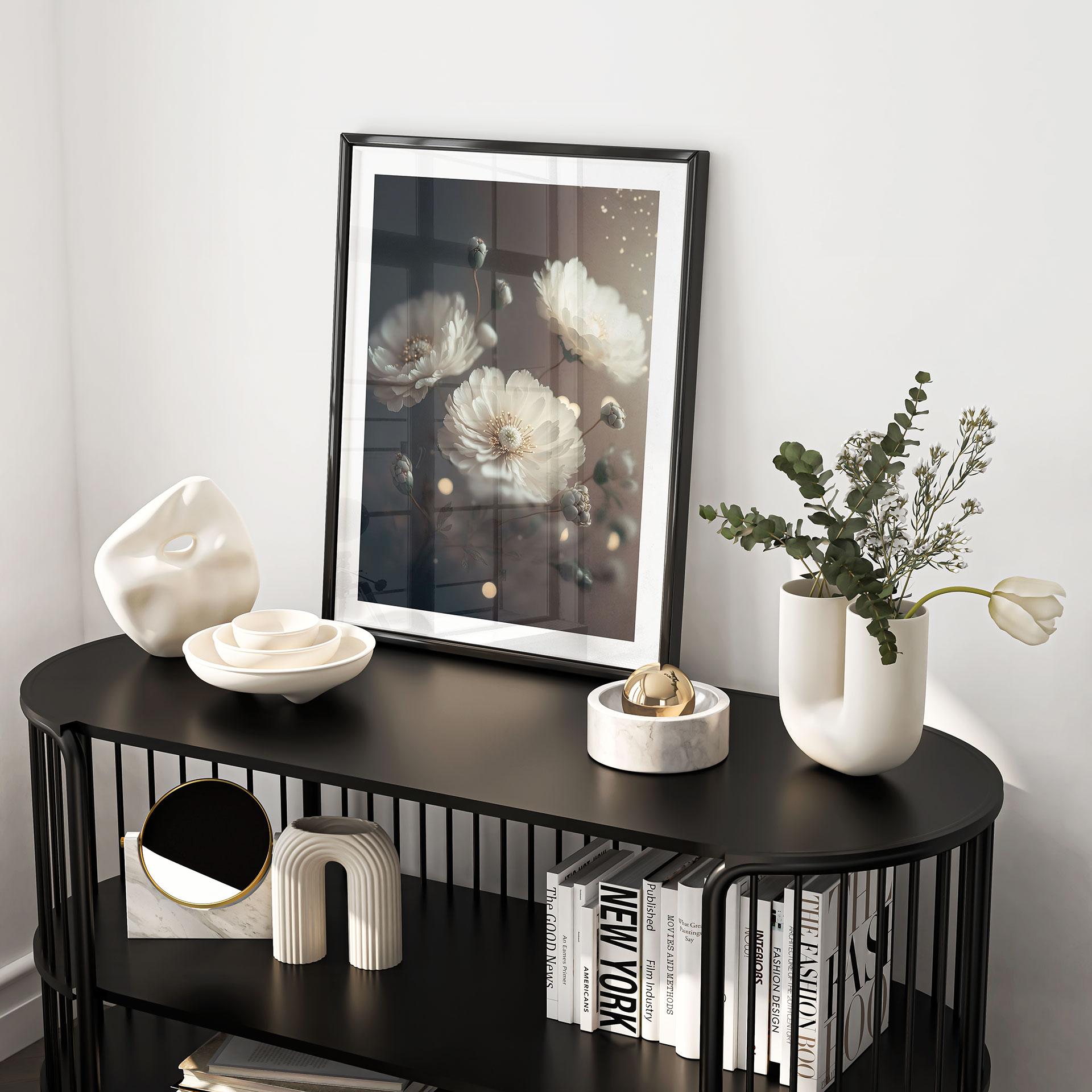 Plakat med hvide blomster med guldstøv - Treechild