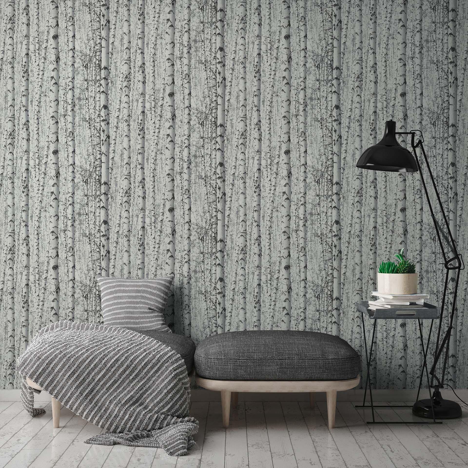 A.S. Creation tapet birke skov i hvid og grå non-woven tapet skov