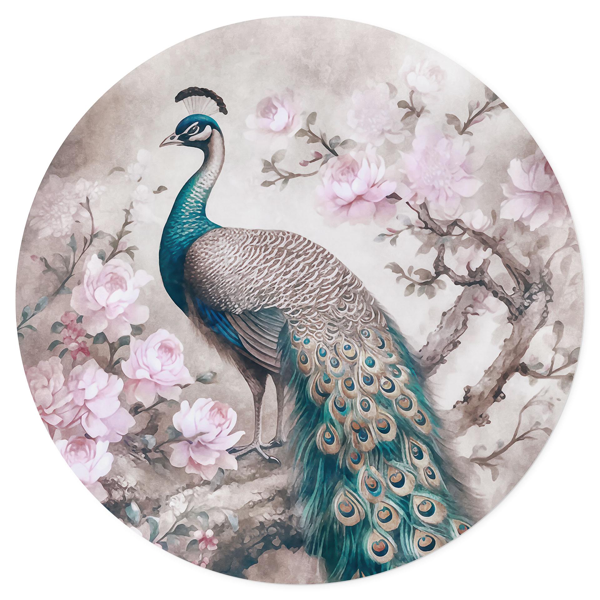 Vinilo decorativo Noble pavo real con flores - Haase - Redondo