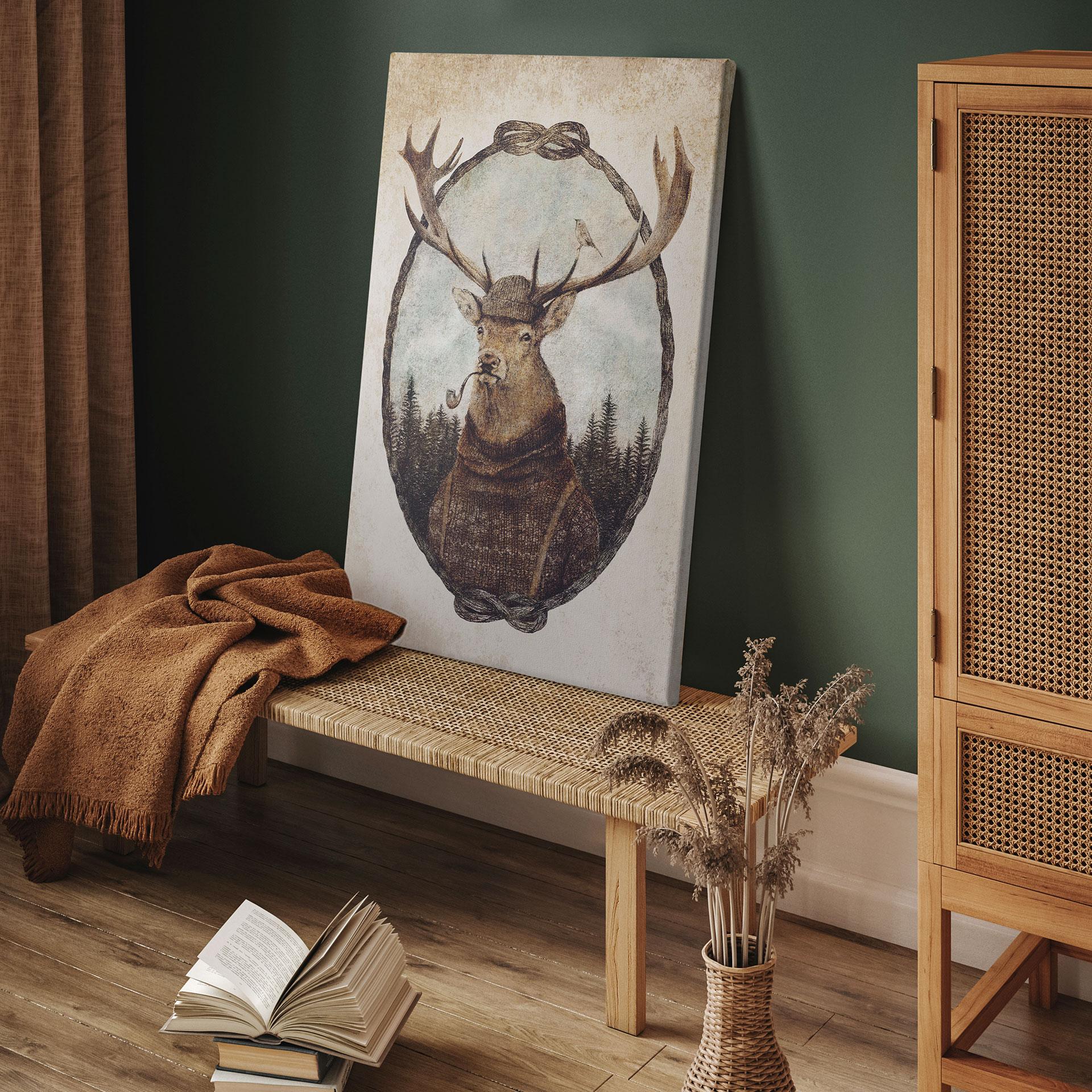 Vintage hjort med pibe Canvasbillede - Koubou