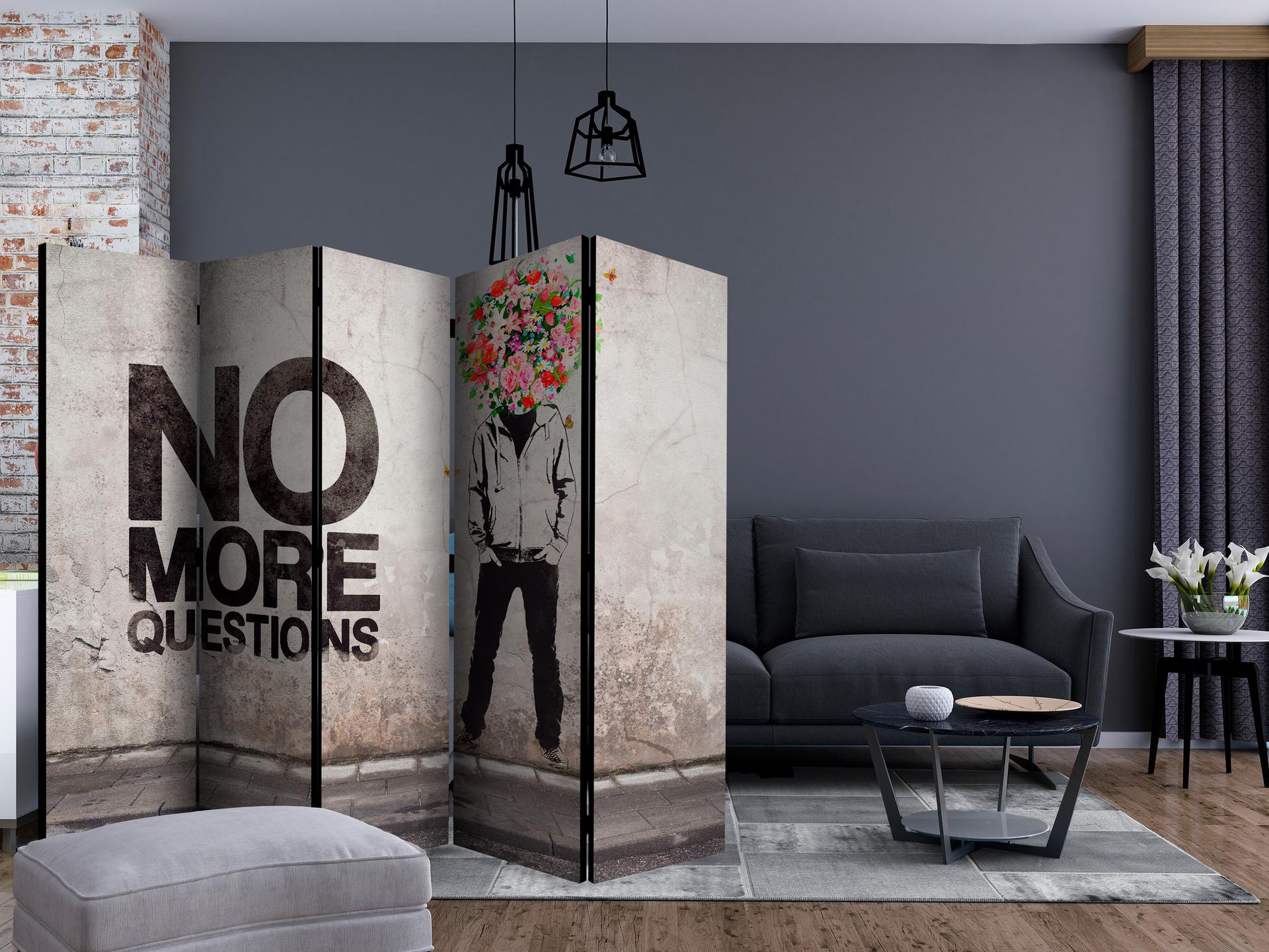 Screen room divider - Ikke flere spørgsmål , 5-delt - 225x172 cm