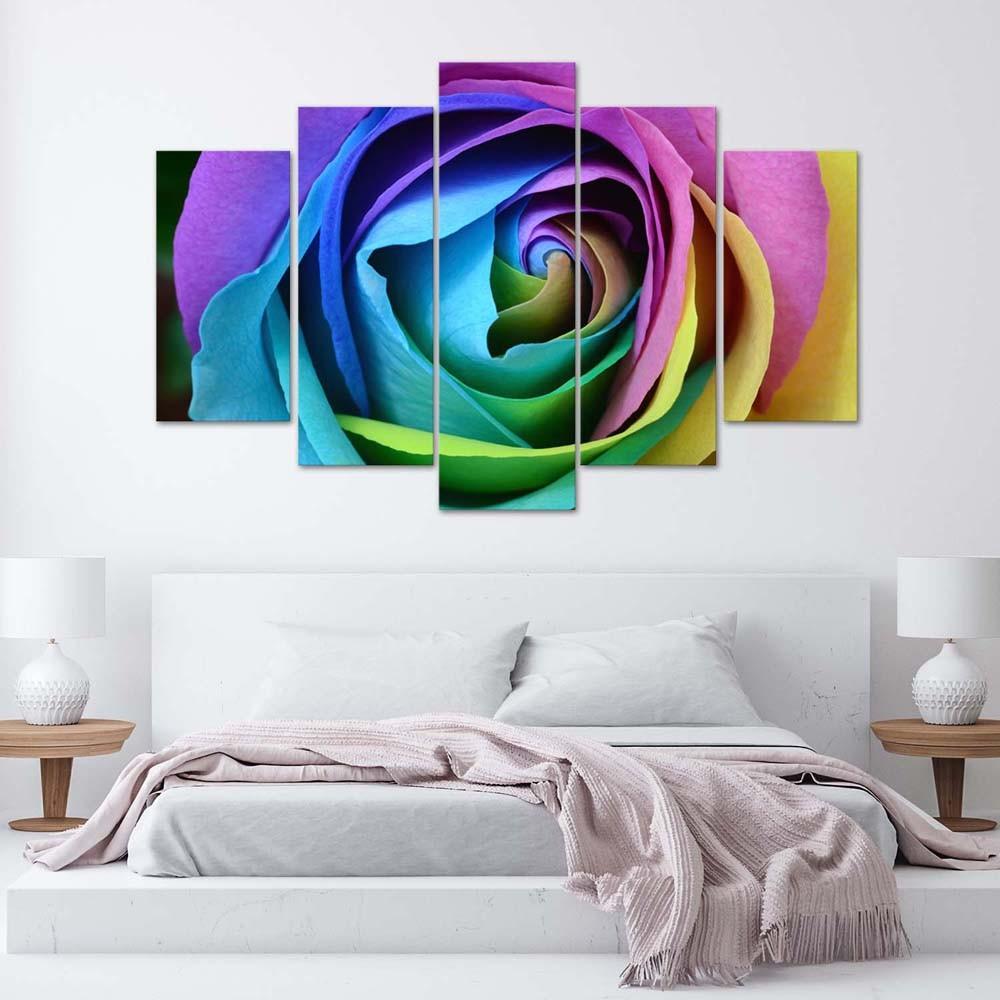 Lærred print 5 stykker, rose blomst farverig