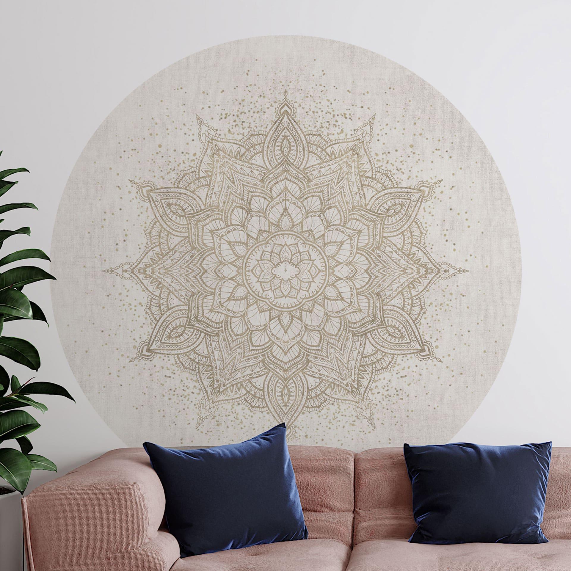 Boho ornament Wallsticker i linnedlook - Bloomery Decor - Rund