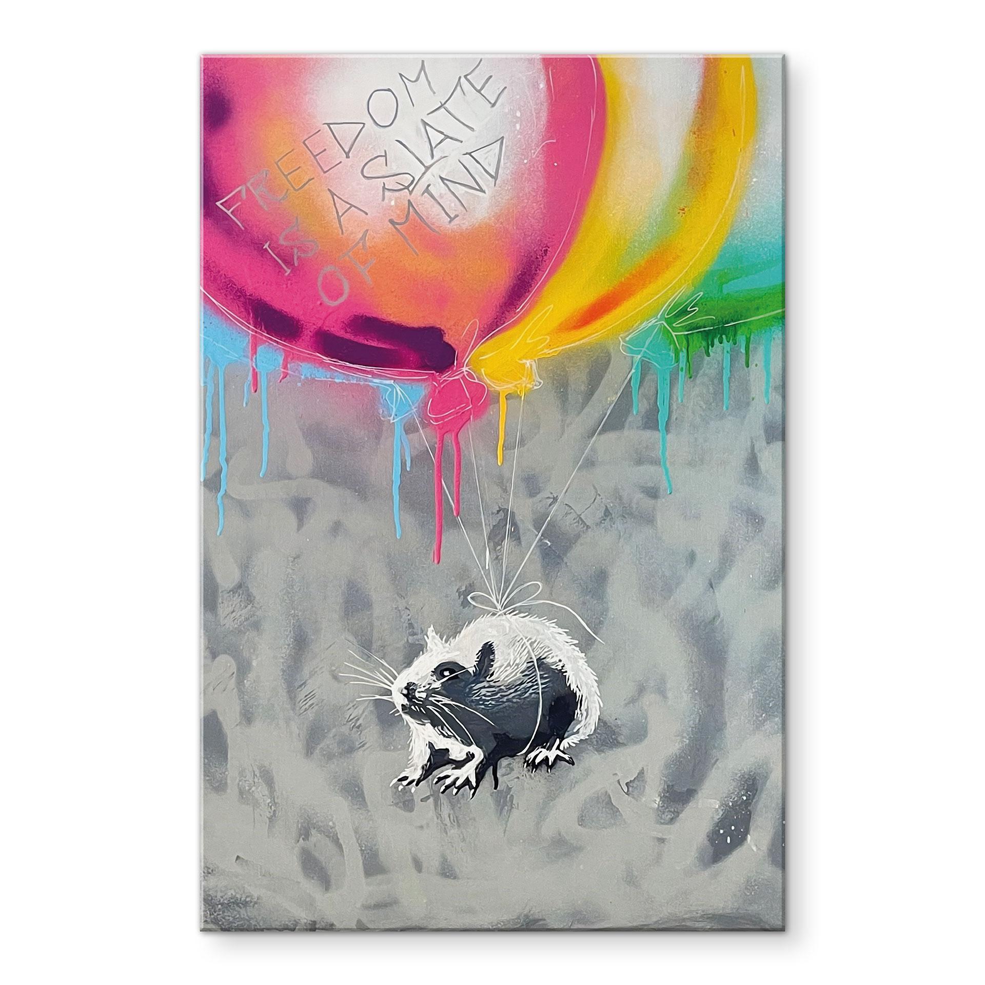 Acrylglasbild Streetart Ratte Freedom Ballons - Habib