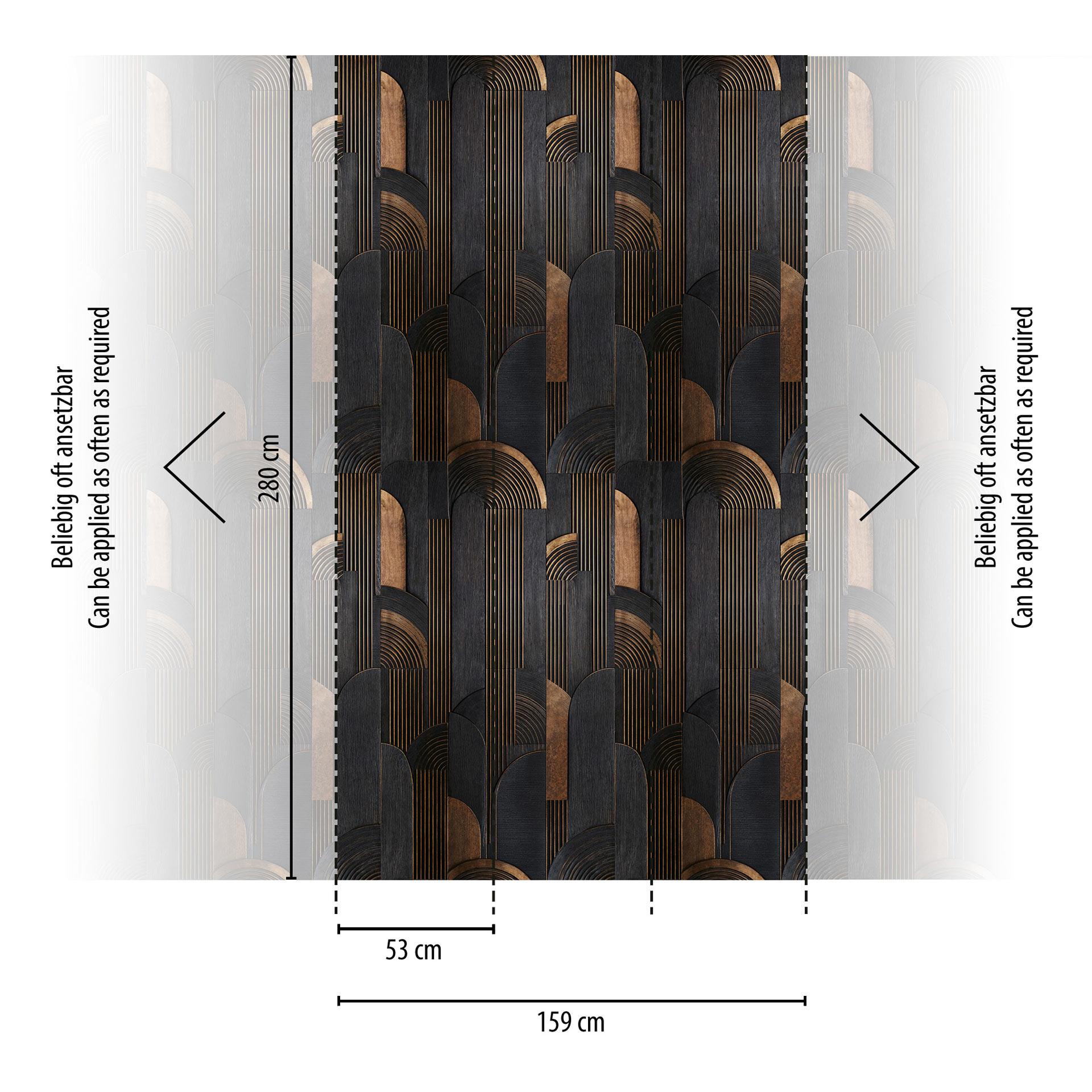 Vlies Fotobehang Art Deco bogen zwart bruin beige mat uitschuifbaar 1,59 x 2,80 m Wanddecoratie