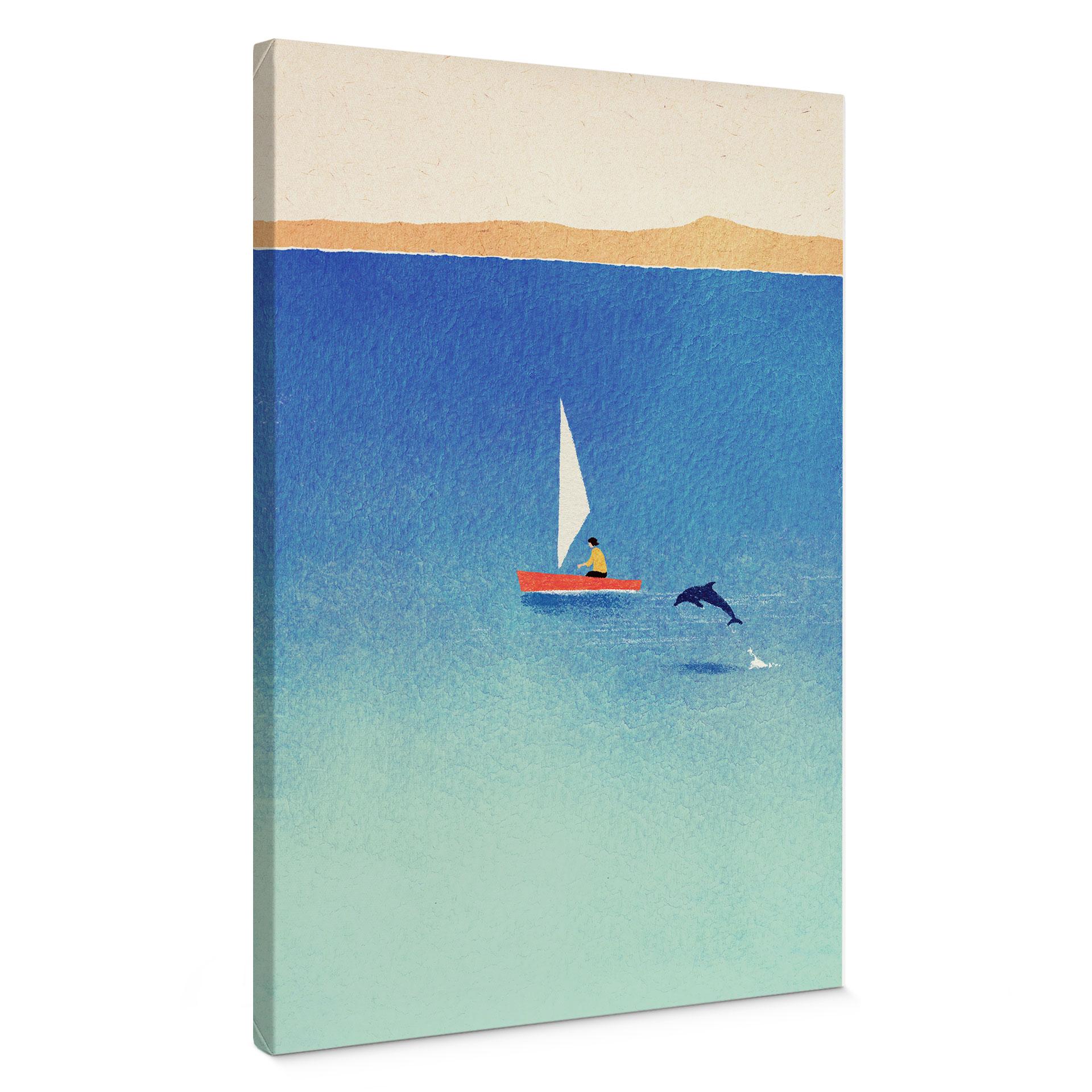 Canvas schilderij Zeilen met een dolfijn op zee - Rivers
