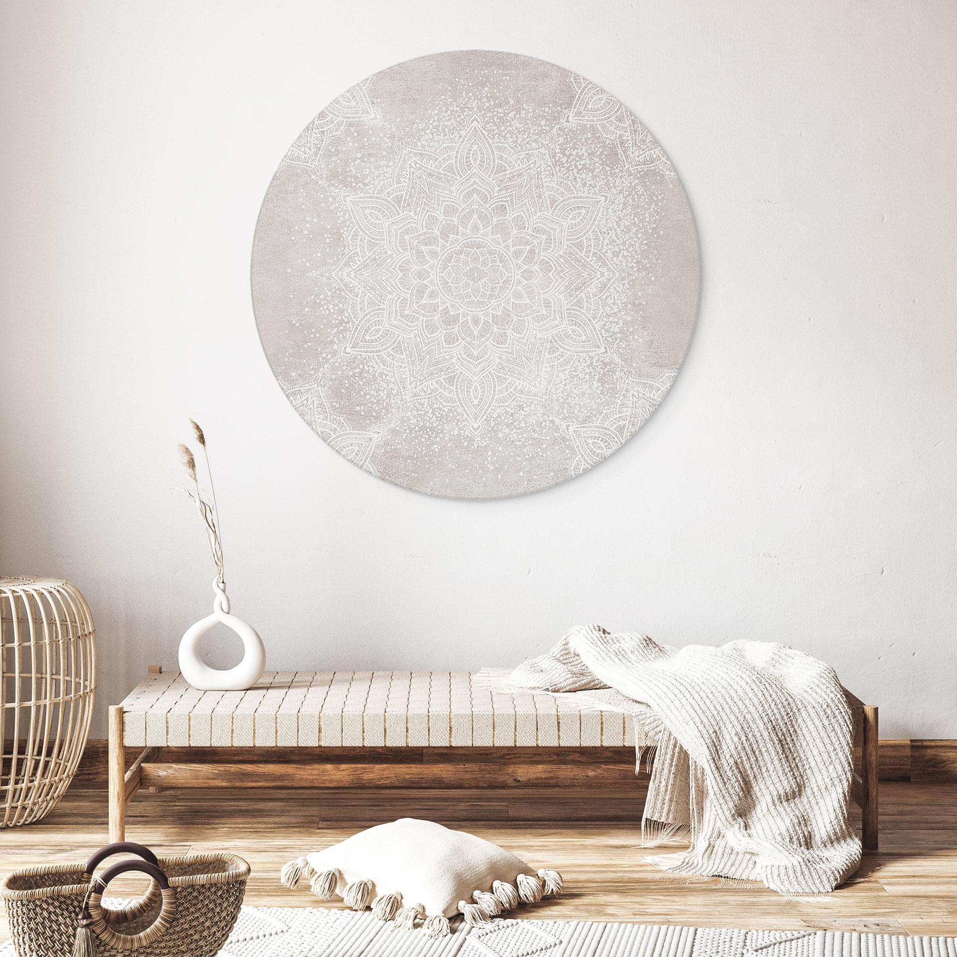 Billede Blid mandala på grå-beige - Bloomery Decor - rund – print på aluminium (Alu-Dibond)