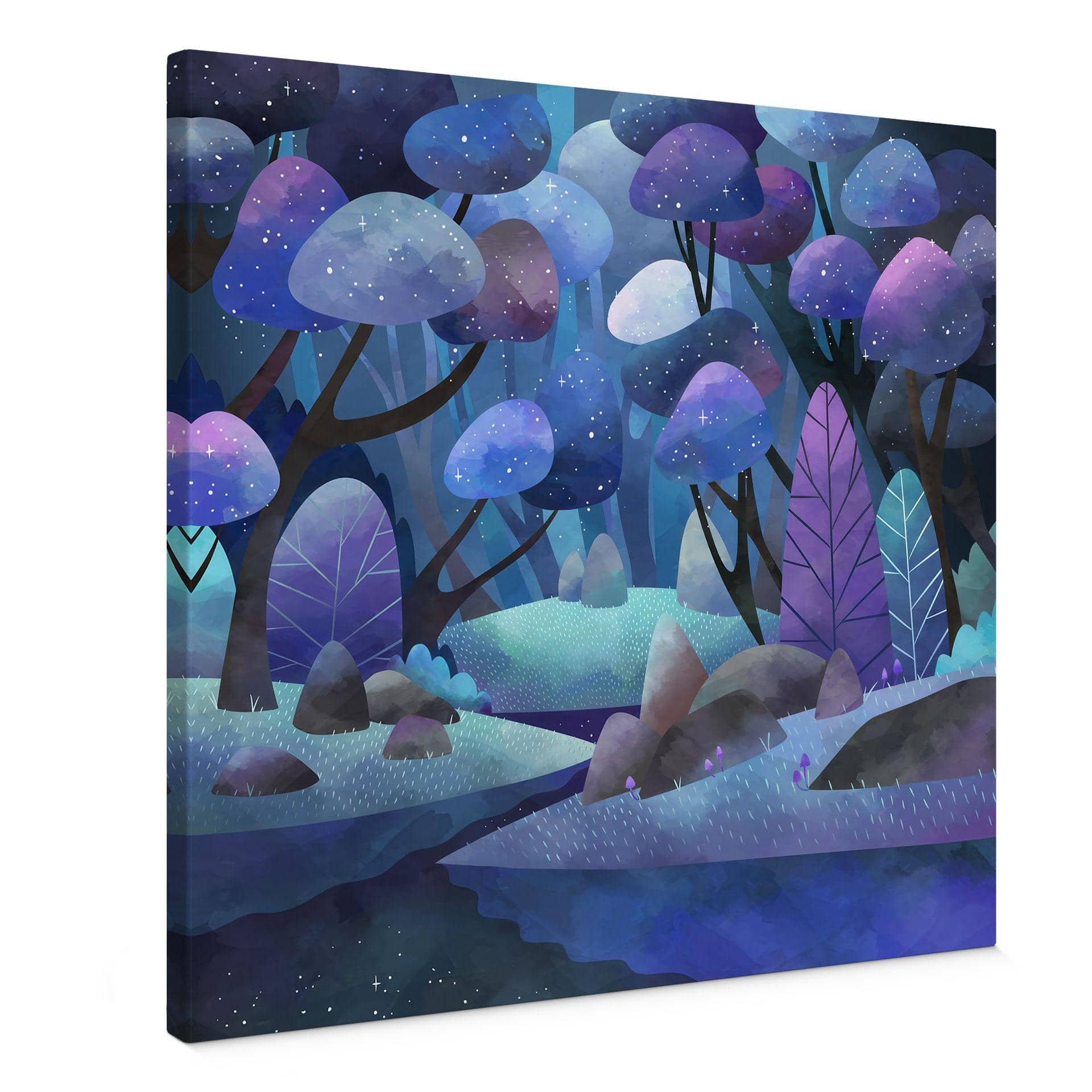 Canvasbillede af den fortryllede skov i midnatsblå - DigitalArtsi