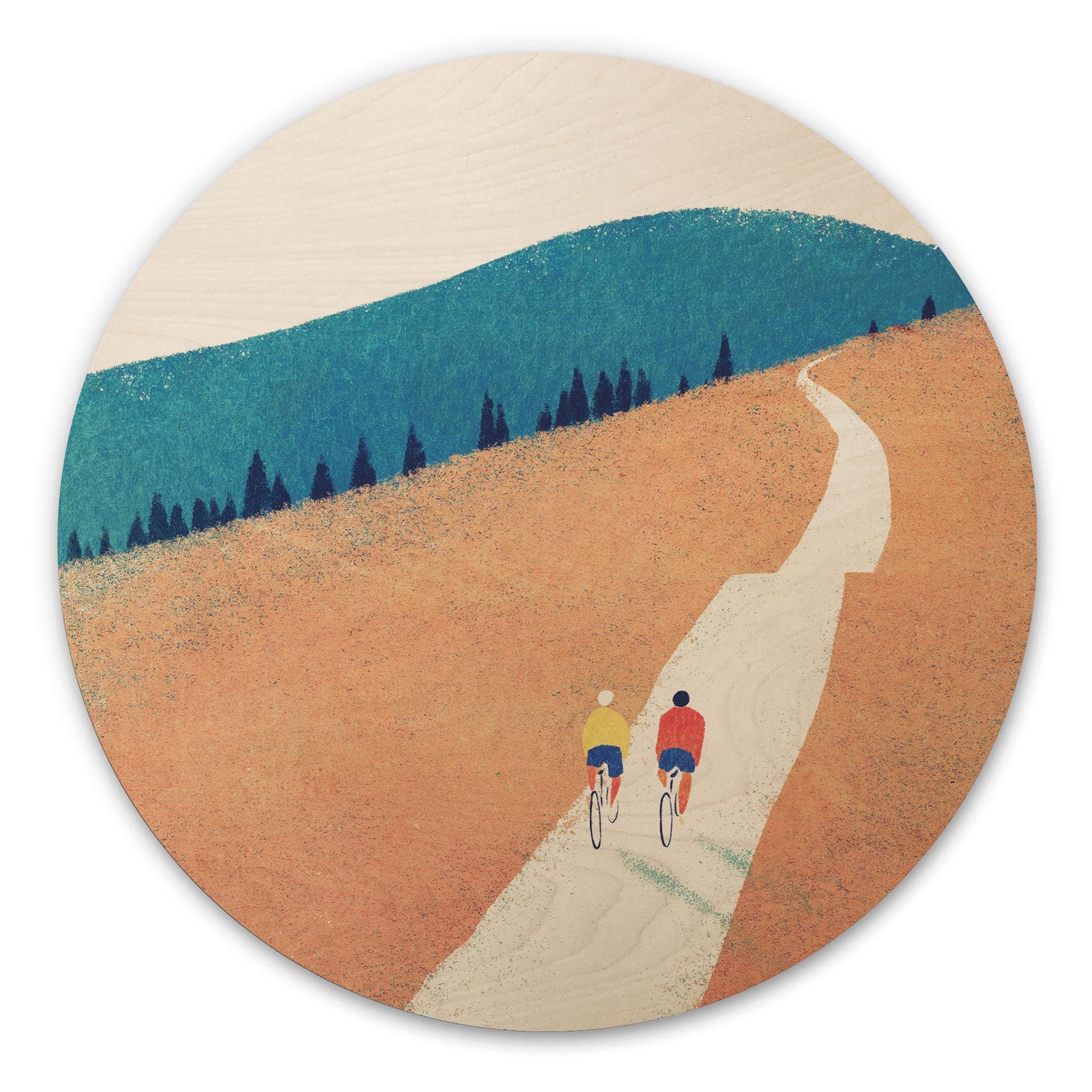 Tableau sur bois Randonnée à vélo dans les montagnes - Rivers - Rond