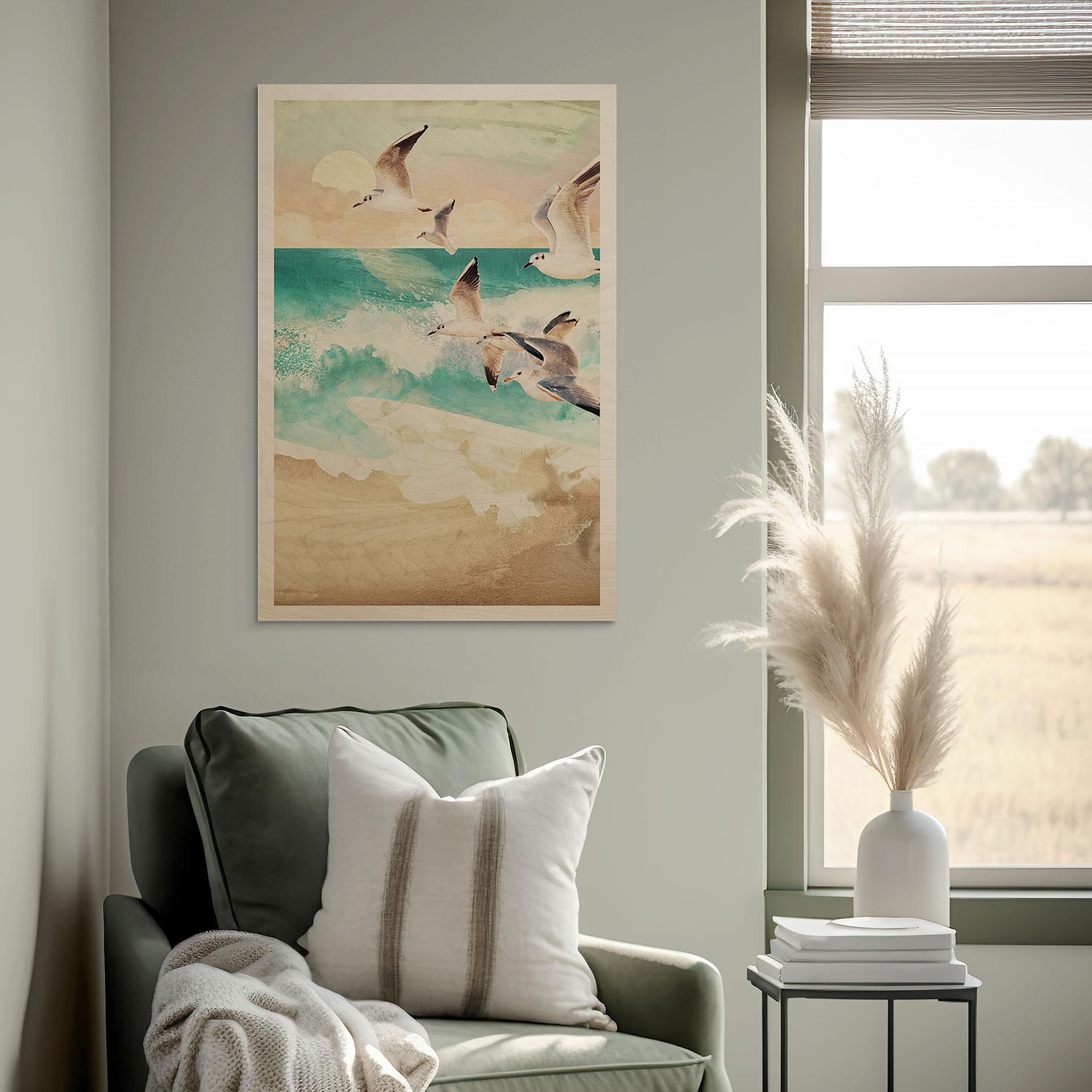 Træplakat Måger på stranden - SpaceFrog Designs