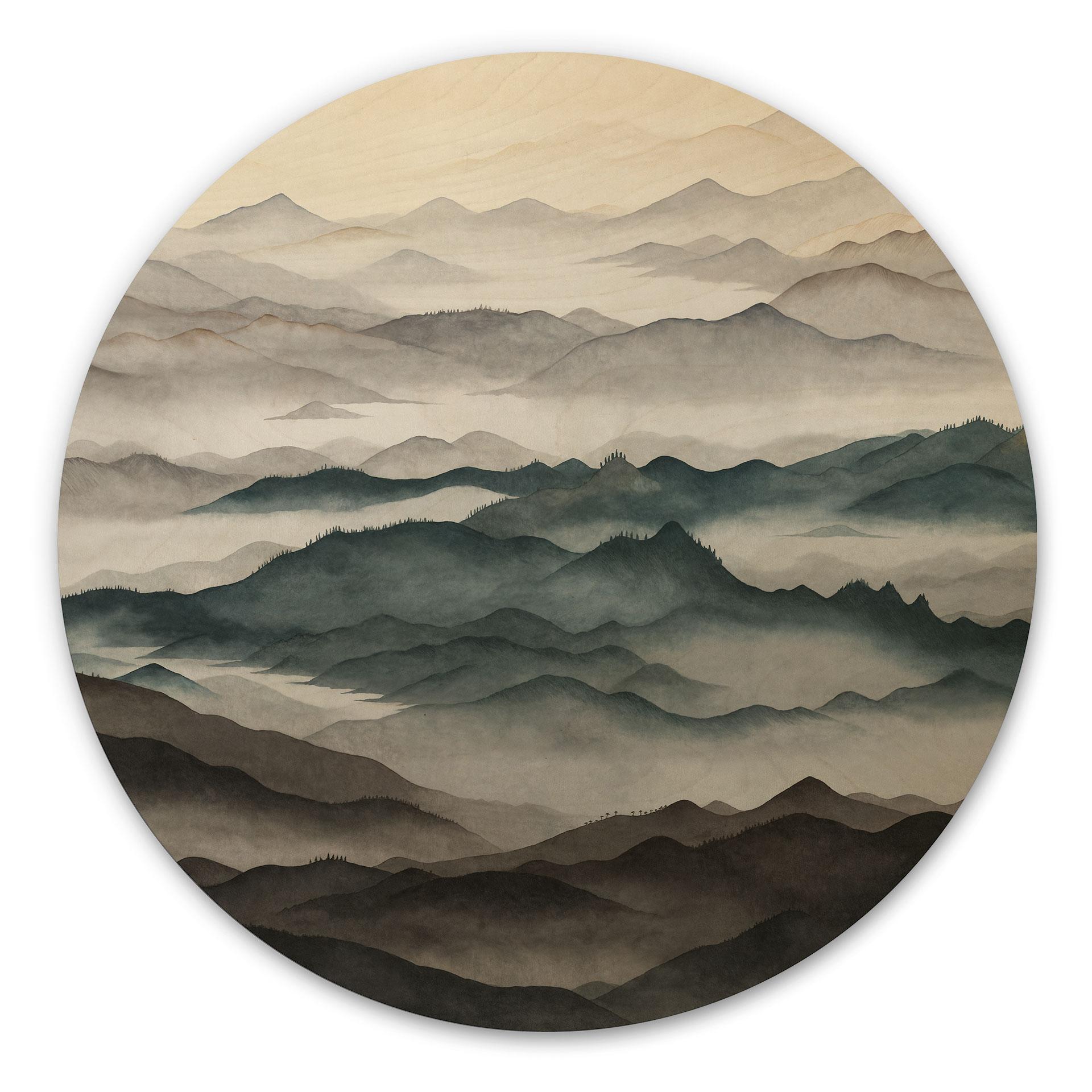 Quadro in Legno Roerich Light - Paesaggio Montano Nebbioso - Sir Edward x Grigory Gladarev - Rotondo