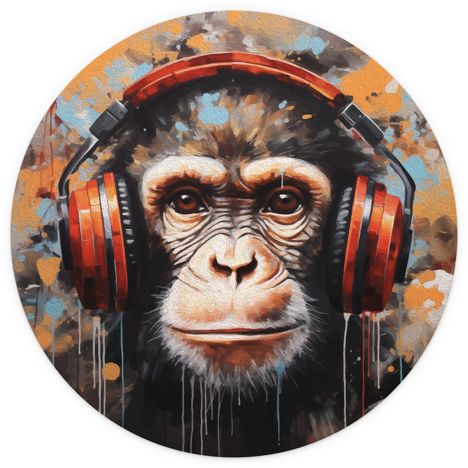 Behangcirkel DJ-aap met hoofdtelefoon - Magnusson - vliesbehang/zelfklevend vliesbehang