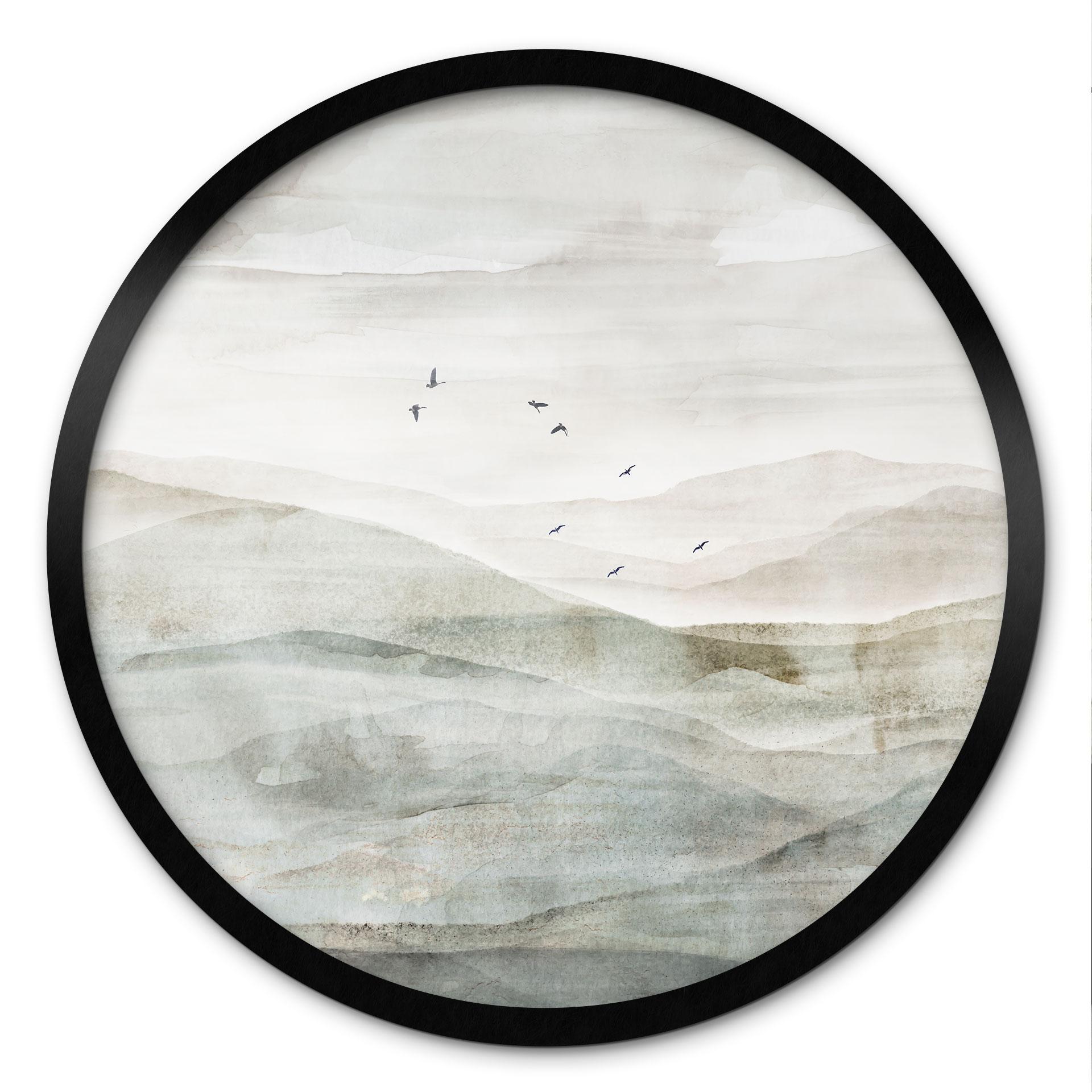 Poster Neblige Berglandschaft Aquarell - Ms Tiff - Rund