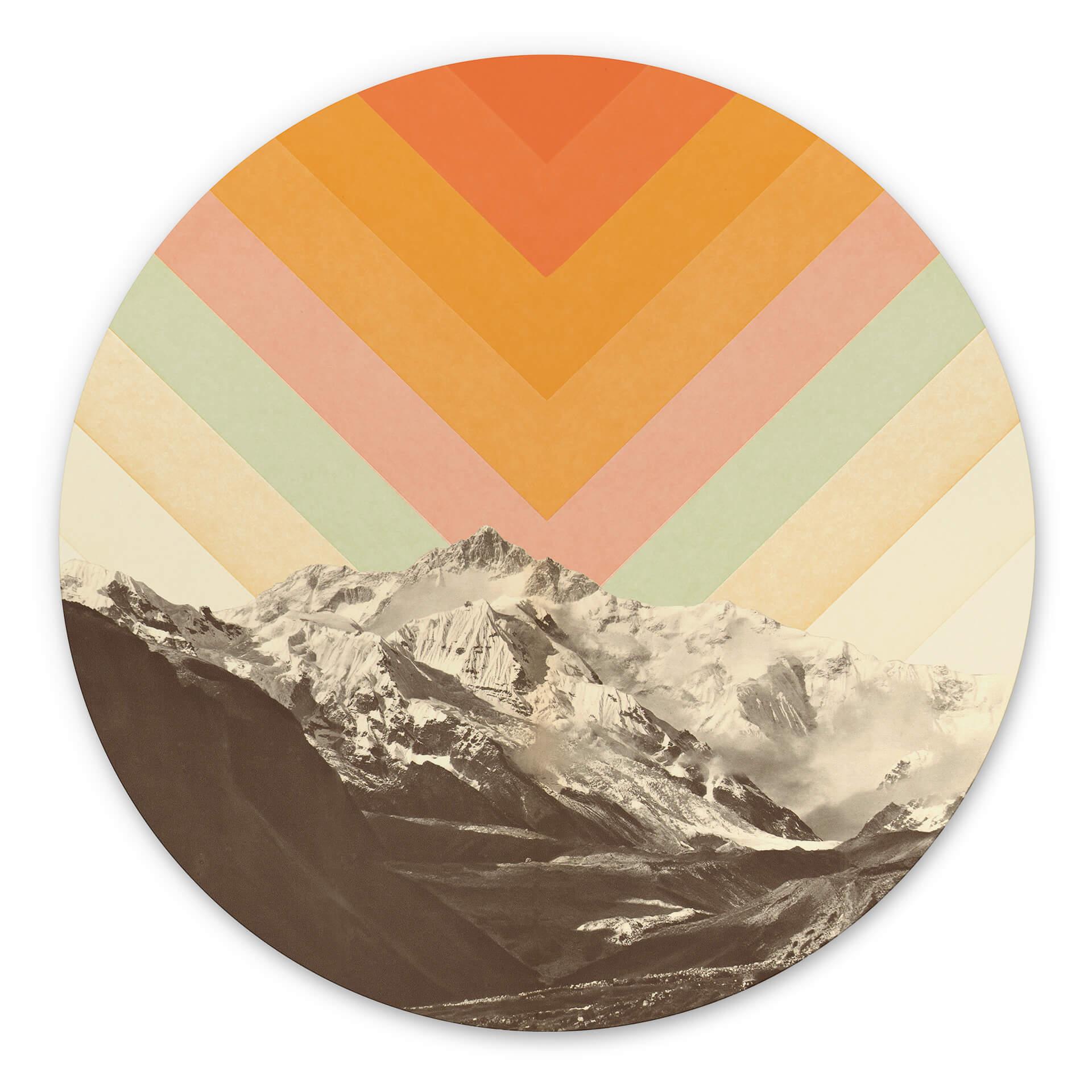 Vægcirkel Bodart - Retro Mountain Landscape – print på aluminium (Alu-Dibond)