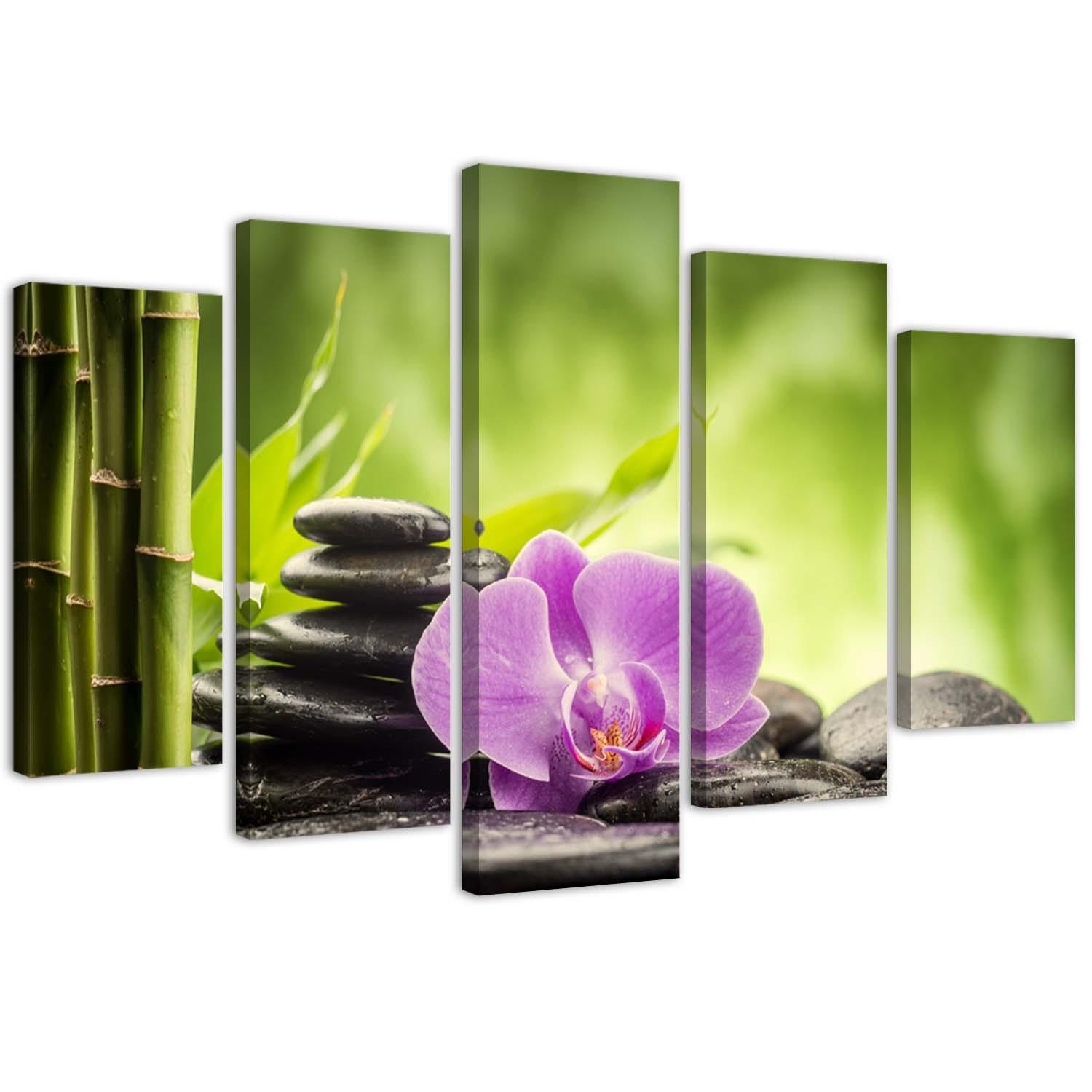5 stykke lærredsprint, Orchid Zen Stones