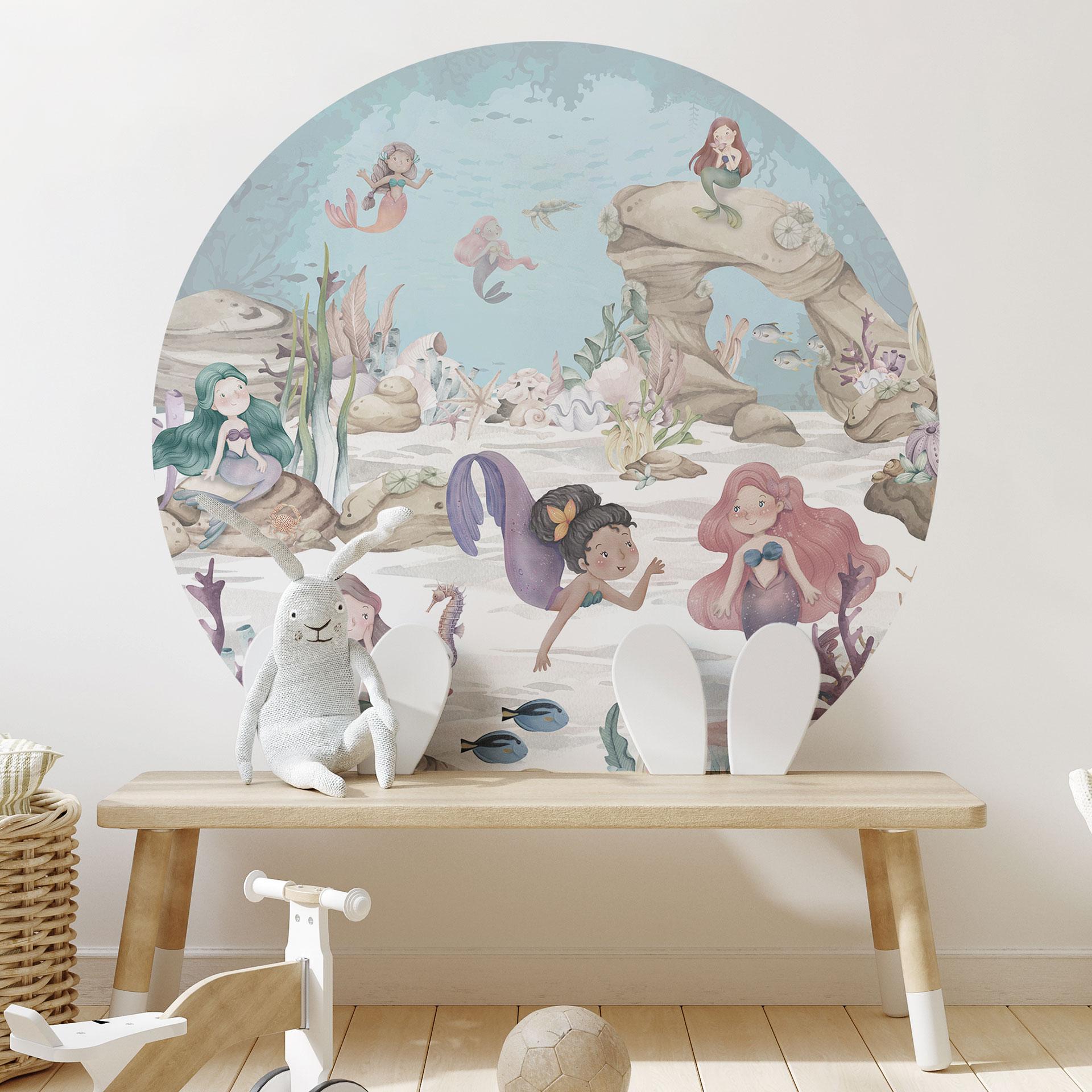 Magisk undervandsrige af havfruer Wallsticker - for børn - Oliver Robins - Round