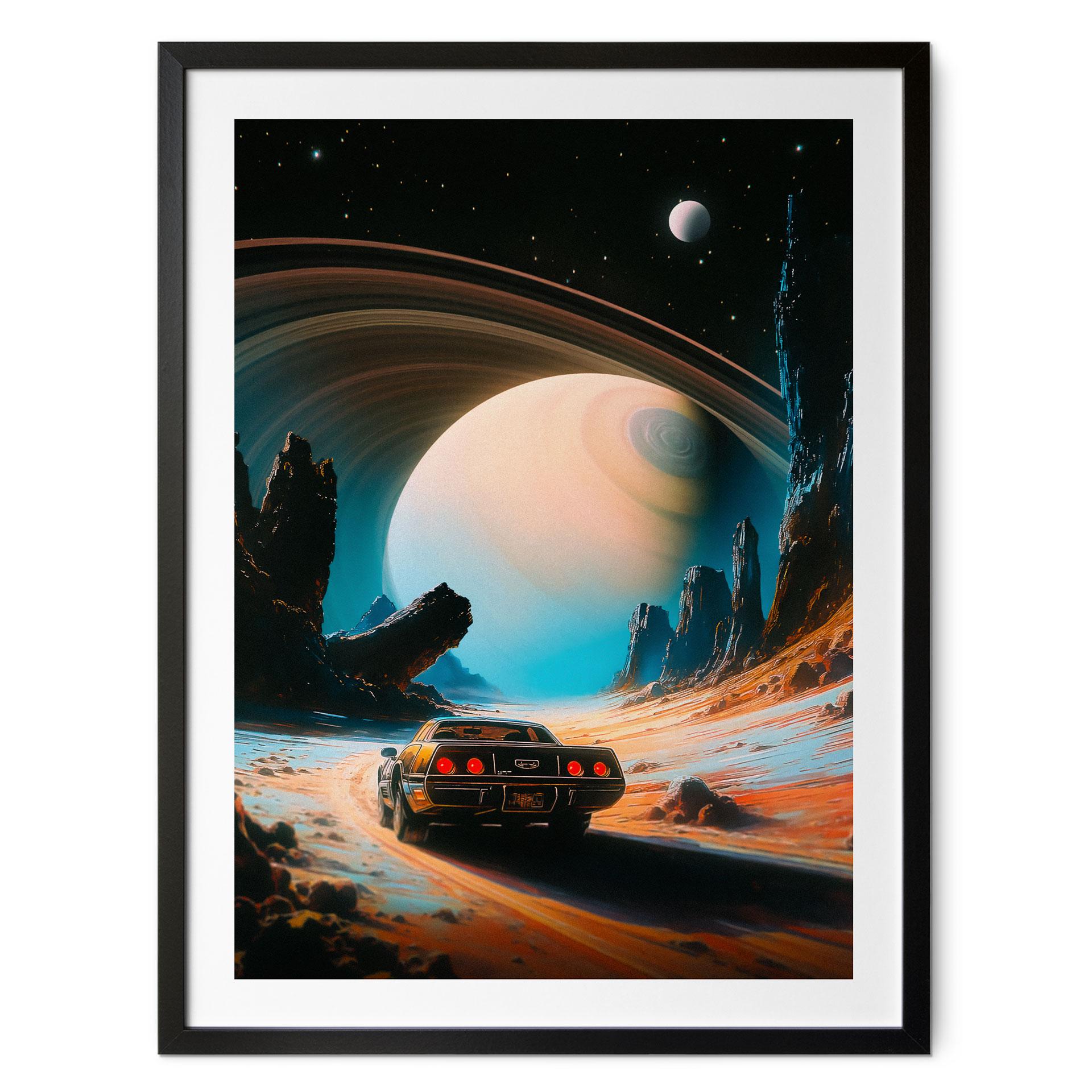 Plakat Space - Retro racerbil i rummet - Taudalpoi