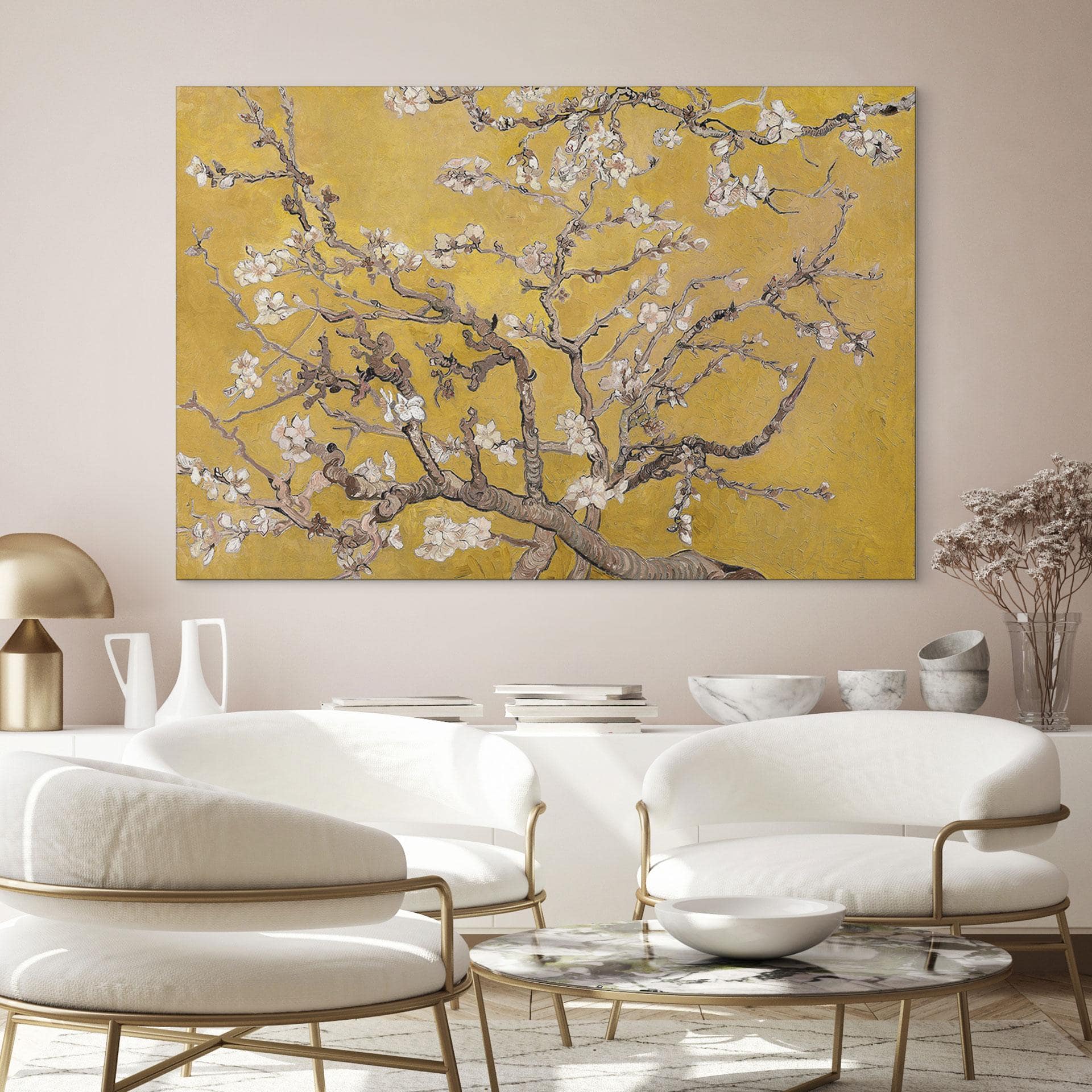 Wandbild van Gogh - Mandelblüte - ocker - Alu-Dibond