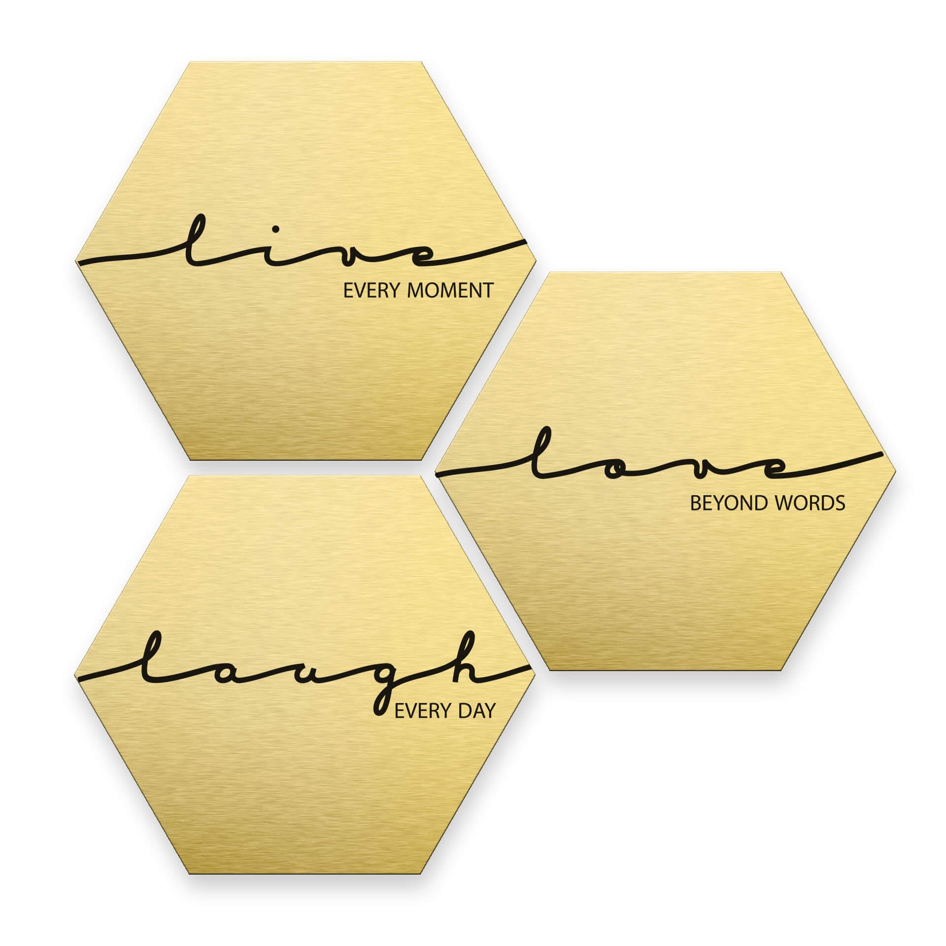 Hexagon alu-dibond goud effect - Live Laugh Love