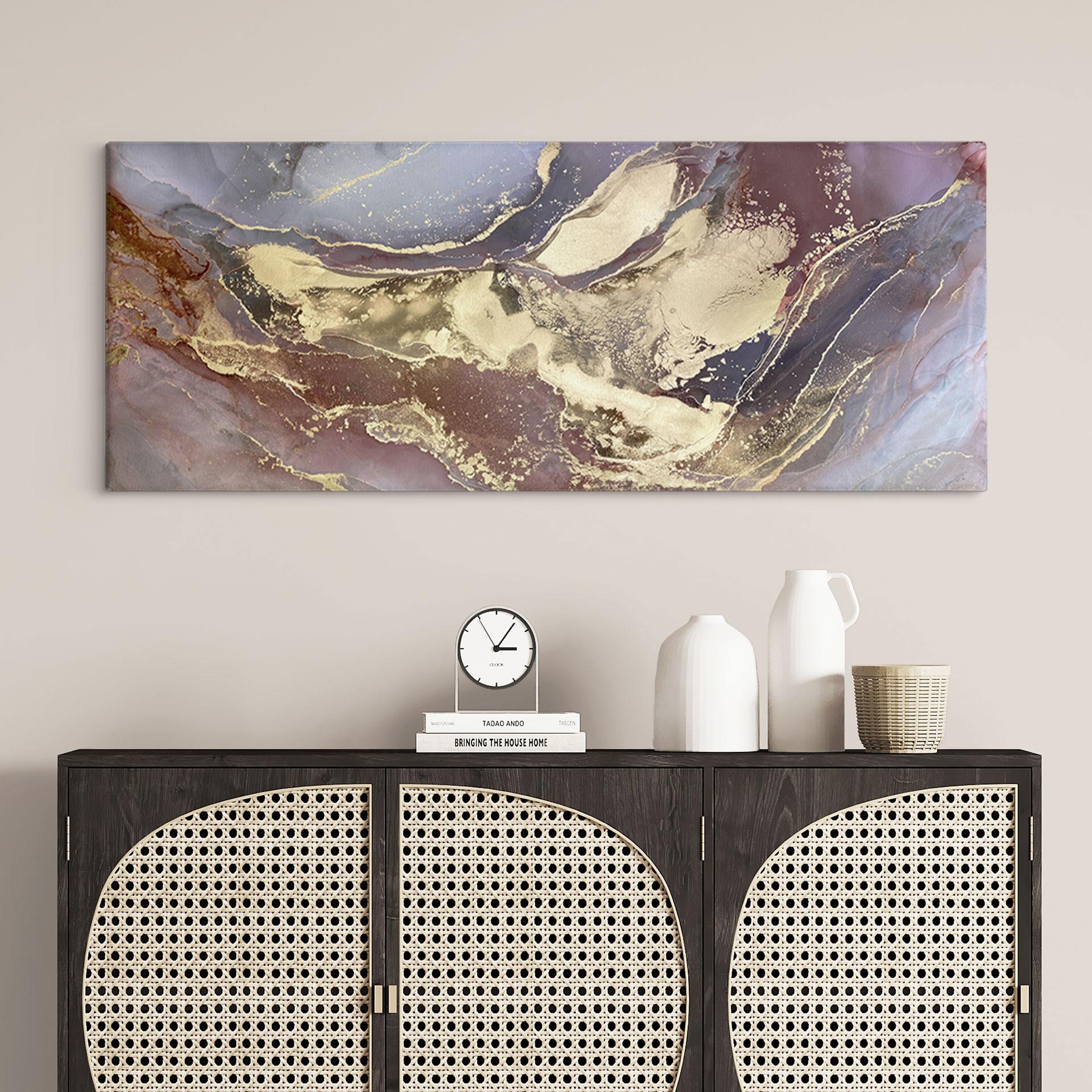 Canvasbillede Noble strukturer i guld og lilla - Shelest - Panorama