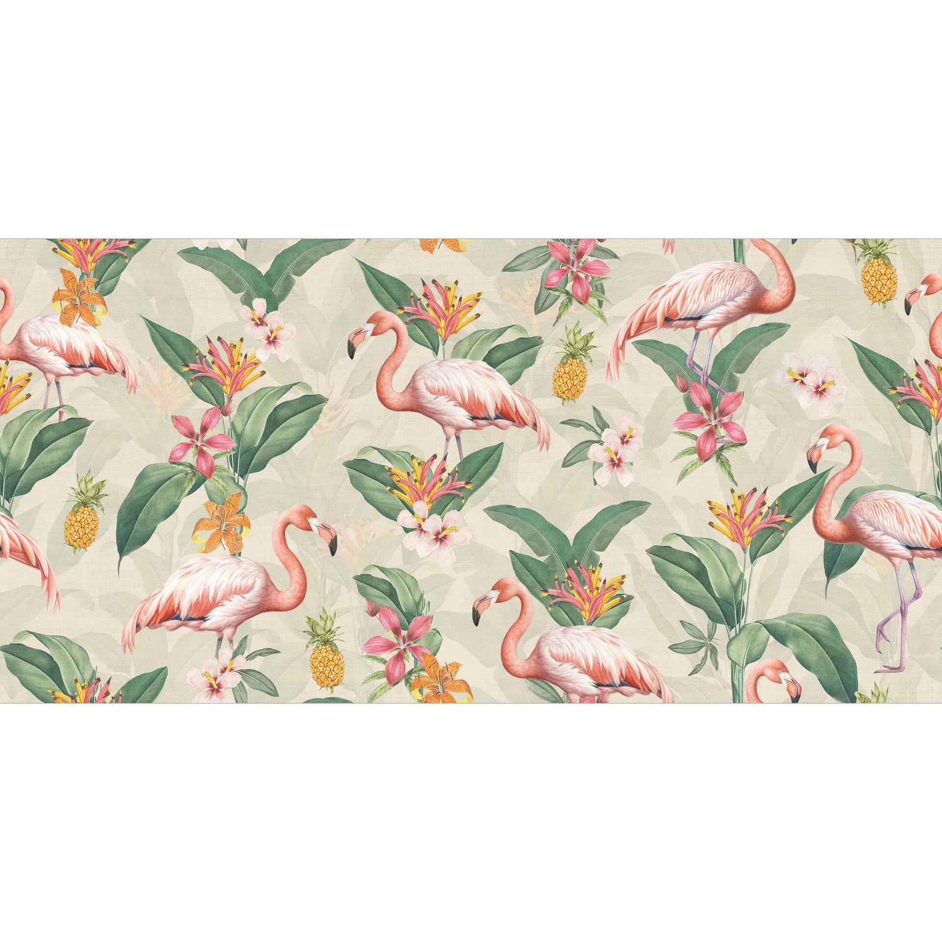 Zomer Fotobehang - flamingo en tropische bladeren - Bloomery Decor