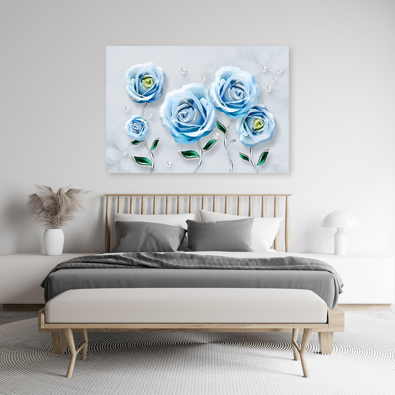 Canvasbillede, Blå 3D rosenblomst