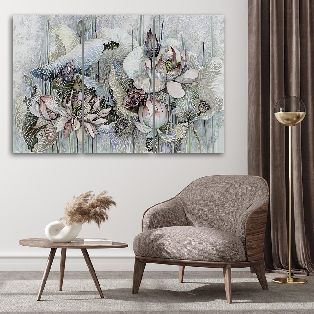 3 stykke lærredstryk, Saint Lotus-blomster
