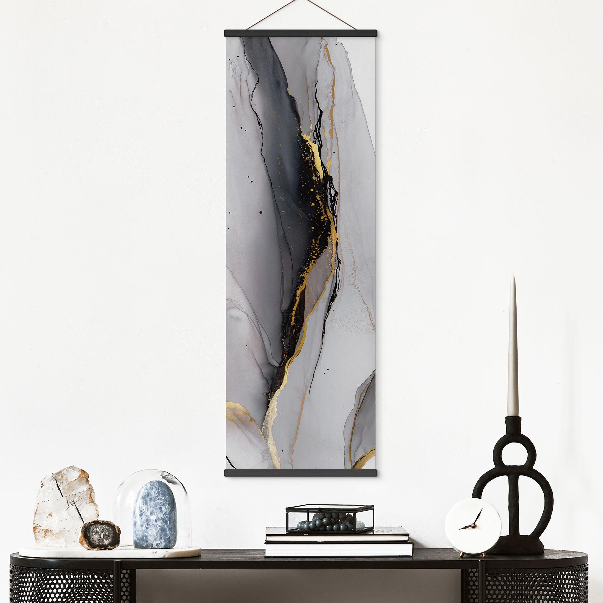Póster de tela Composición abstracta en dorado y gris - Shelest - Panorama
