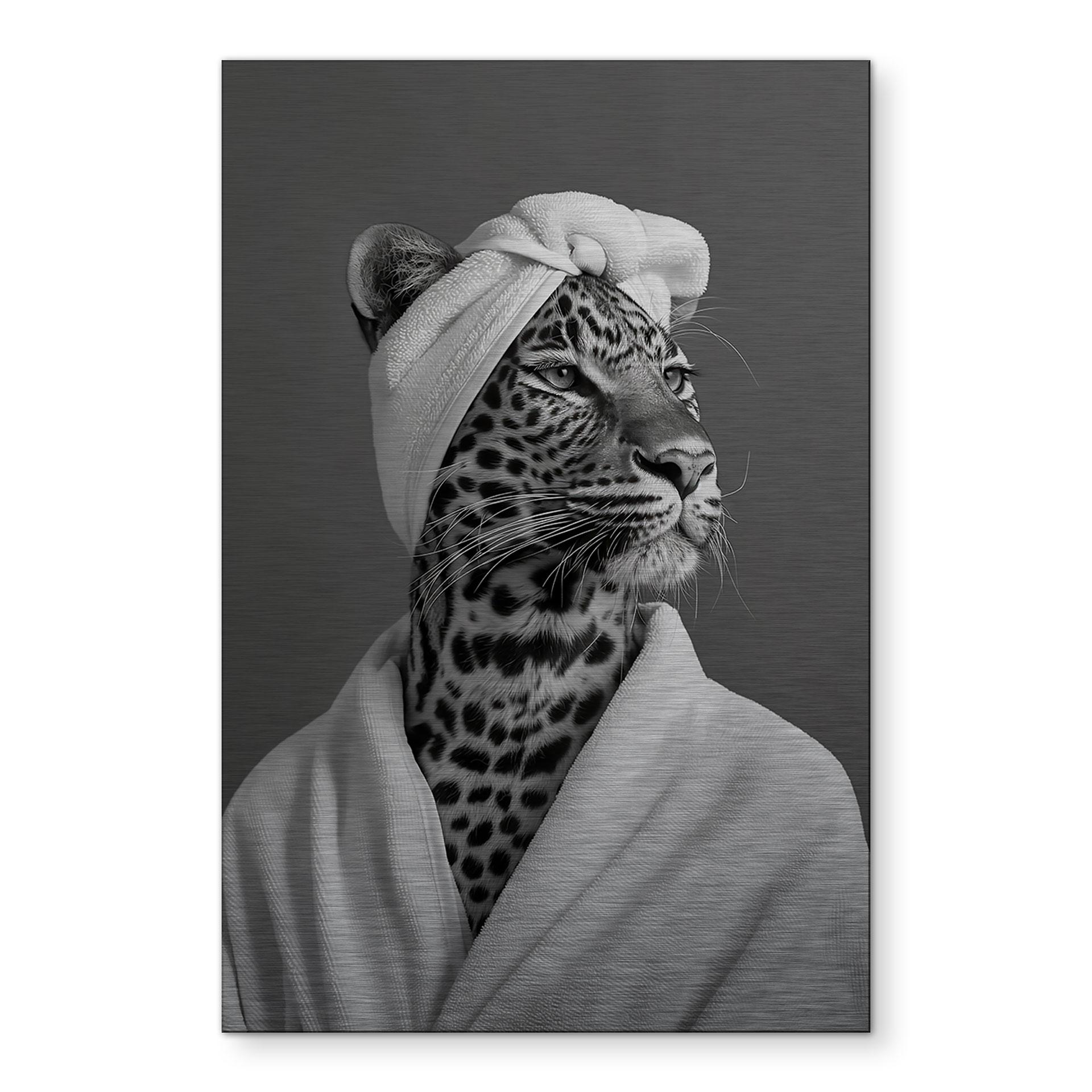 Billede med sølveffekt Royale Spa time-out med leopard - Rahner – print på aluminium (Alu-Dibond)