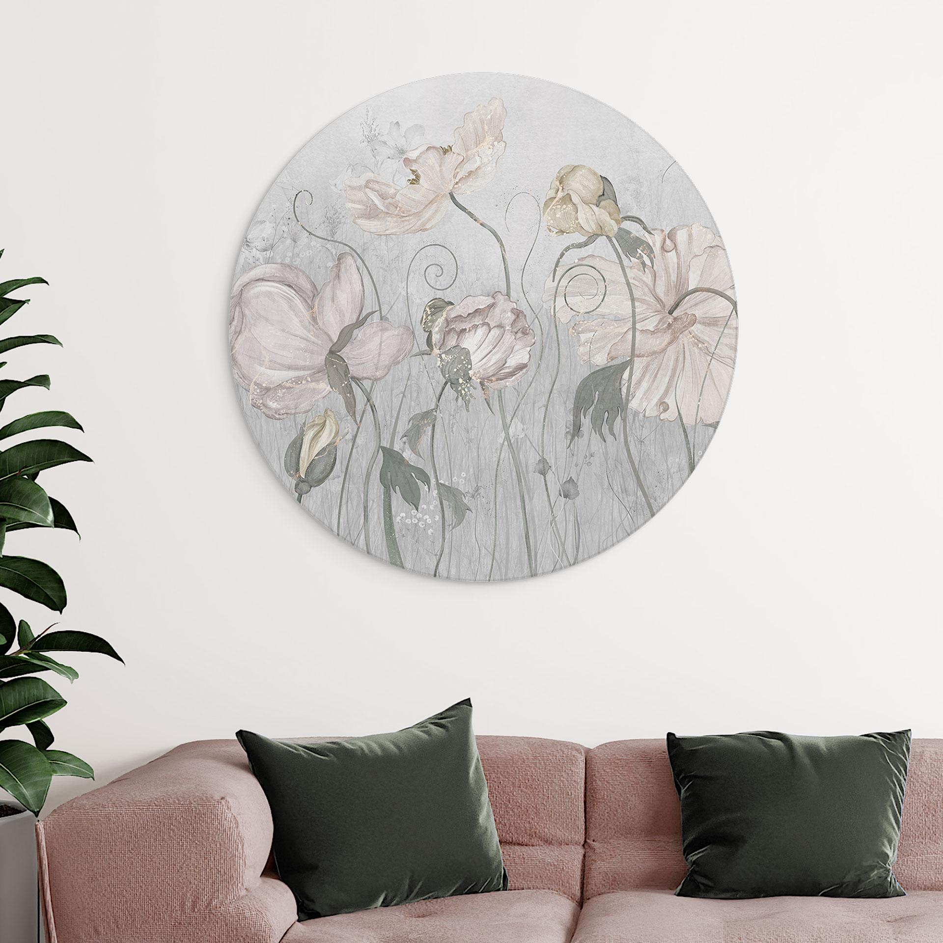 Wandbild Blumen im Vintage Stil in Grau - Ms Tiff - Alu-Dibond Rund
