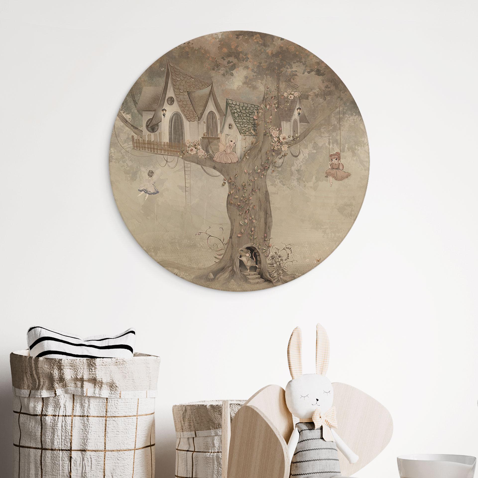 Holzbild Magisches Baumhaus mit Feen - Ms Tiff - Rund