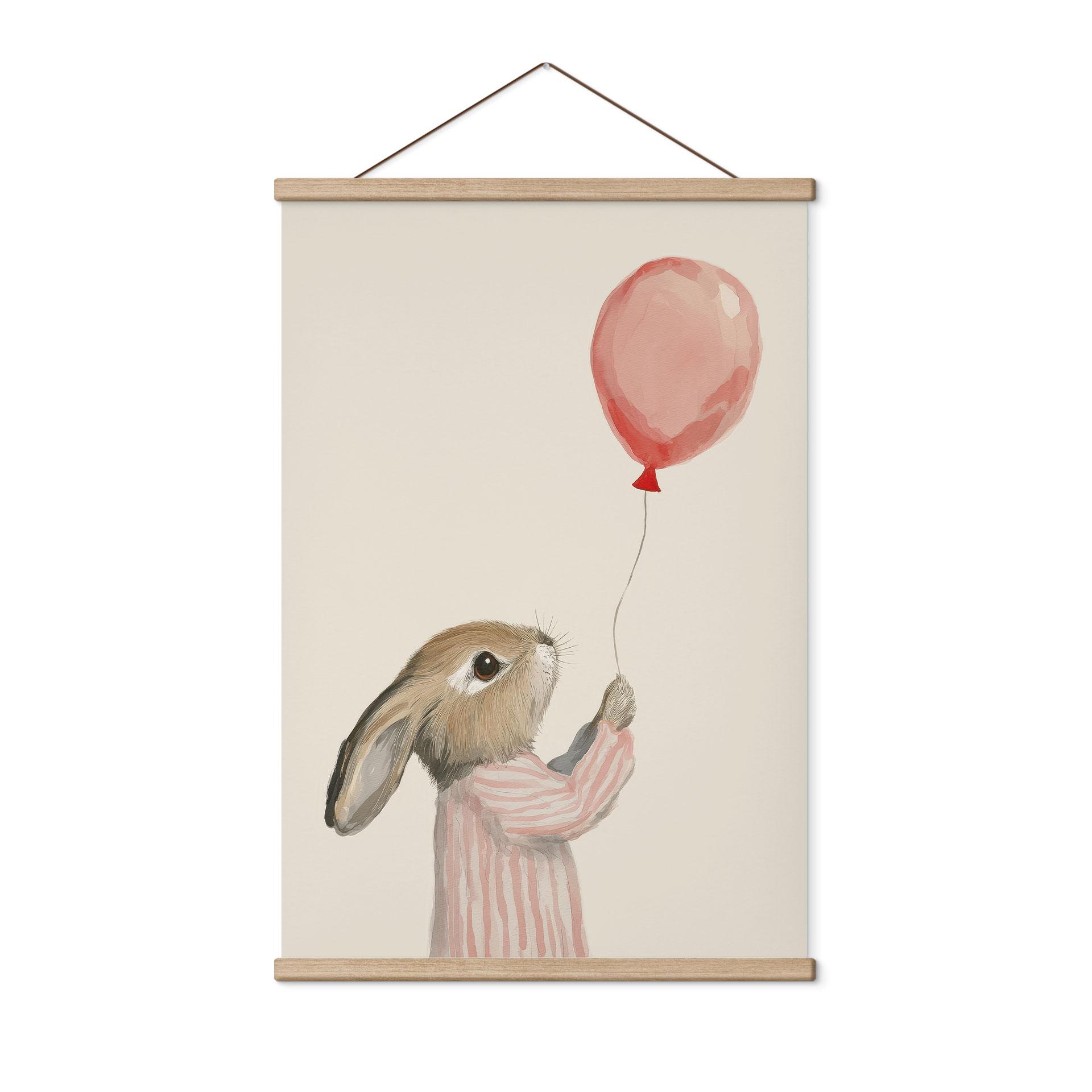 Tekstil plakat sød kanin med ballon - Treechild