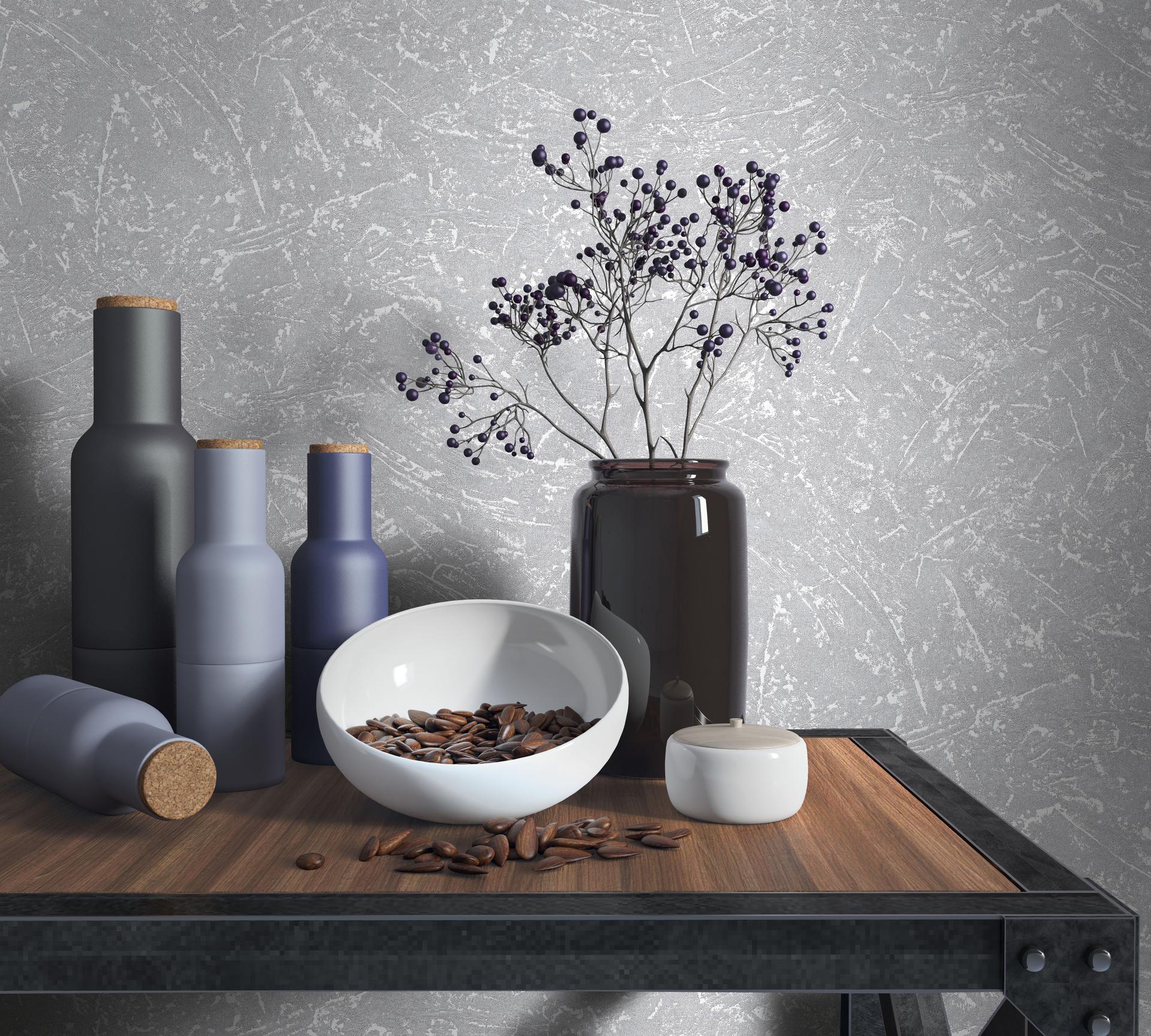 Vliesbehang met textielpleister look grijs structuur